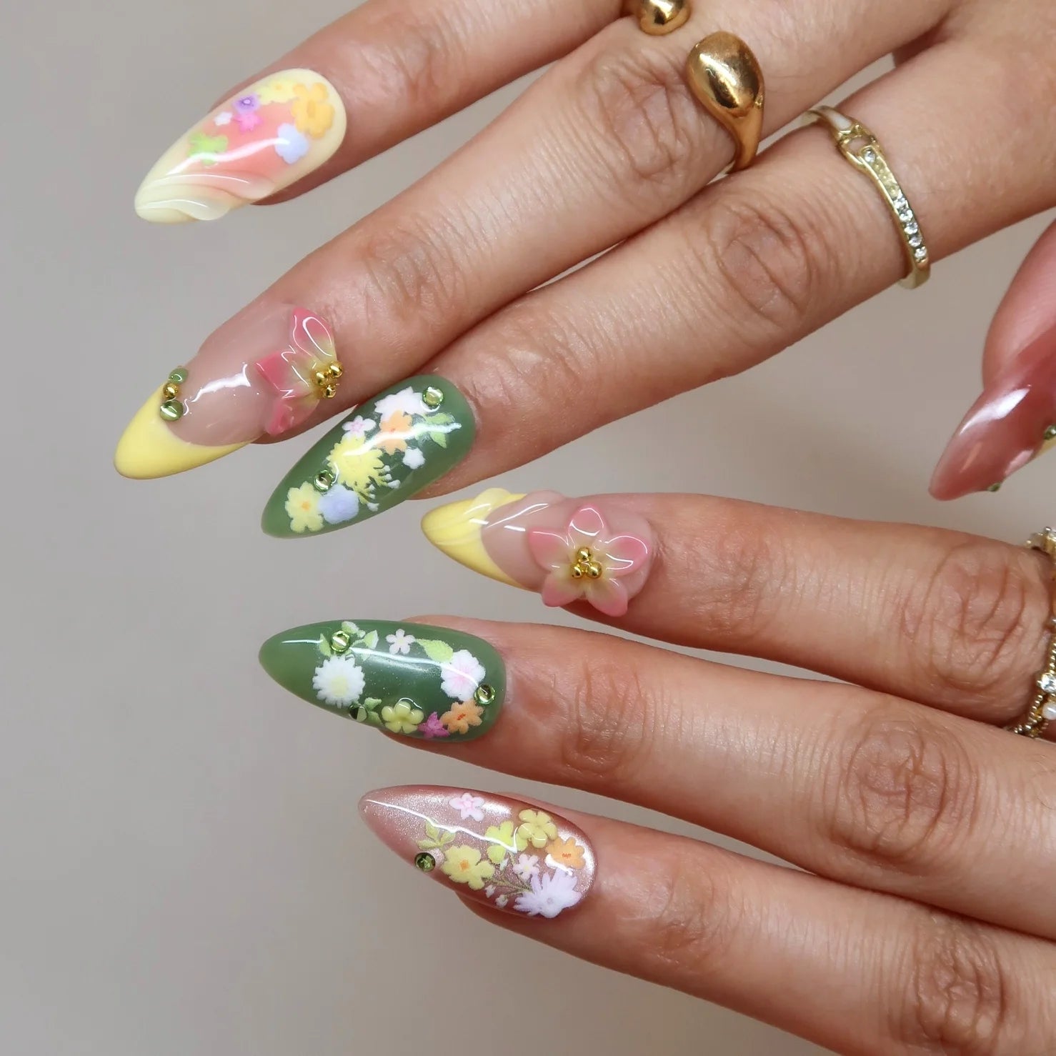 Little Garden - Ersa Nails Pink Yellow Jade PressOnNails