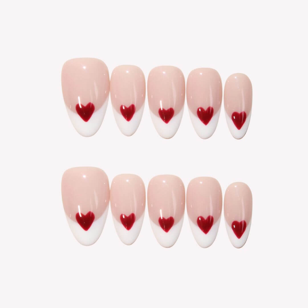 Little Heart - Ersa Nails Nude White Red PressOnNails