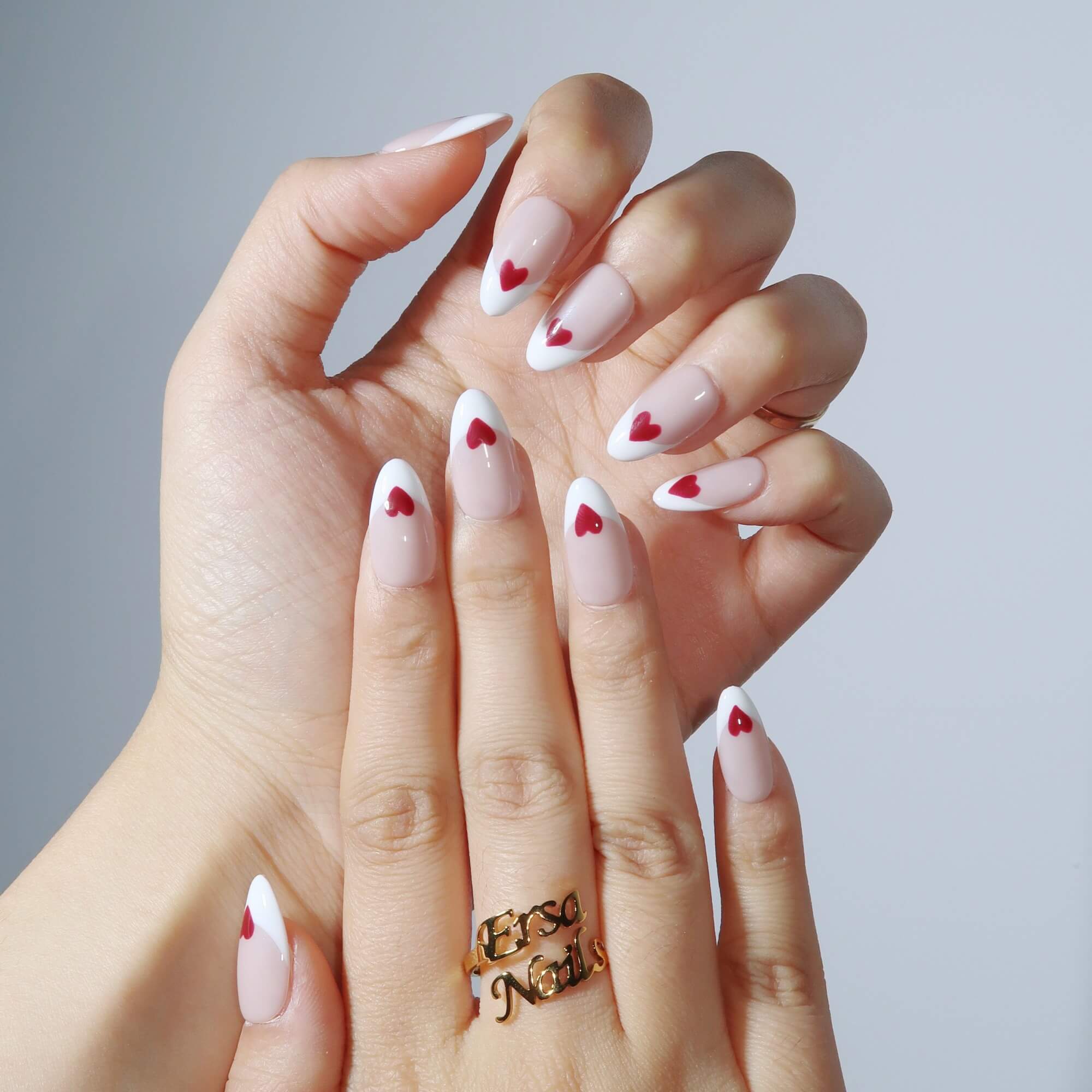 Little Heart - Ersa Nails Nude White Red PressOnNails