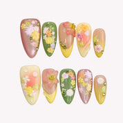 Little Garden - Ersa Nails Pink Yellow Jade PressOnNails