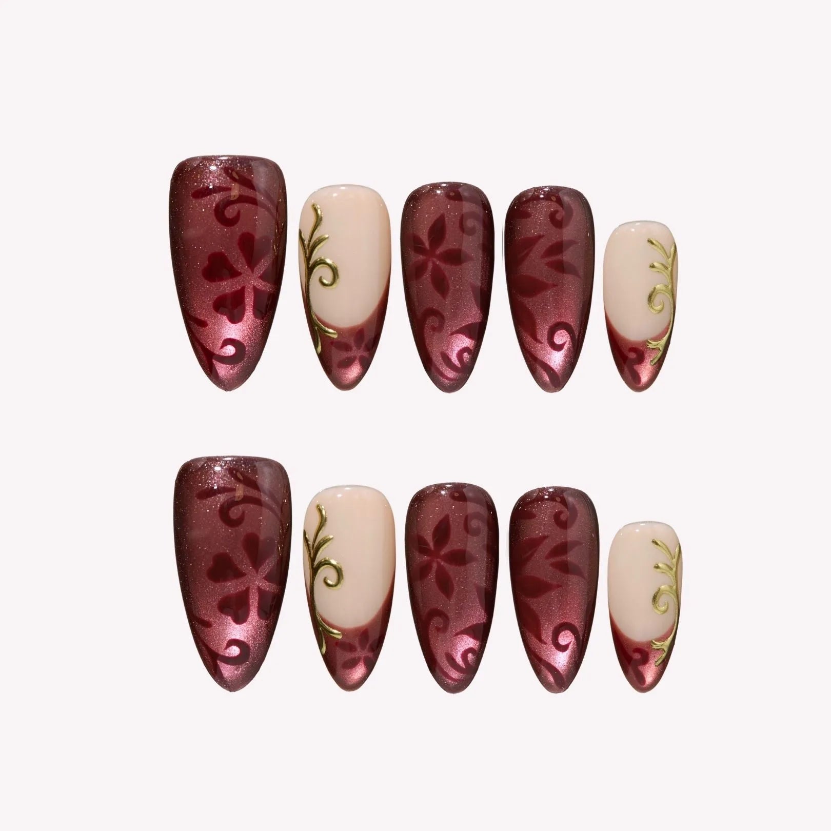 Little Luxuries - Ersa Nails Nude Red Medium Almond Handmade Press On Nails