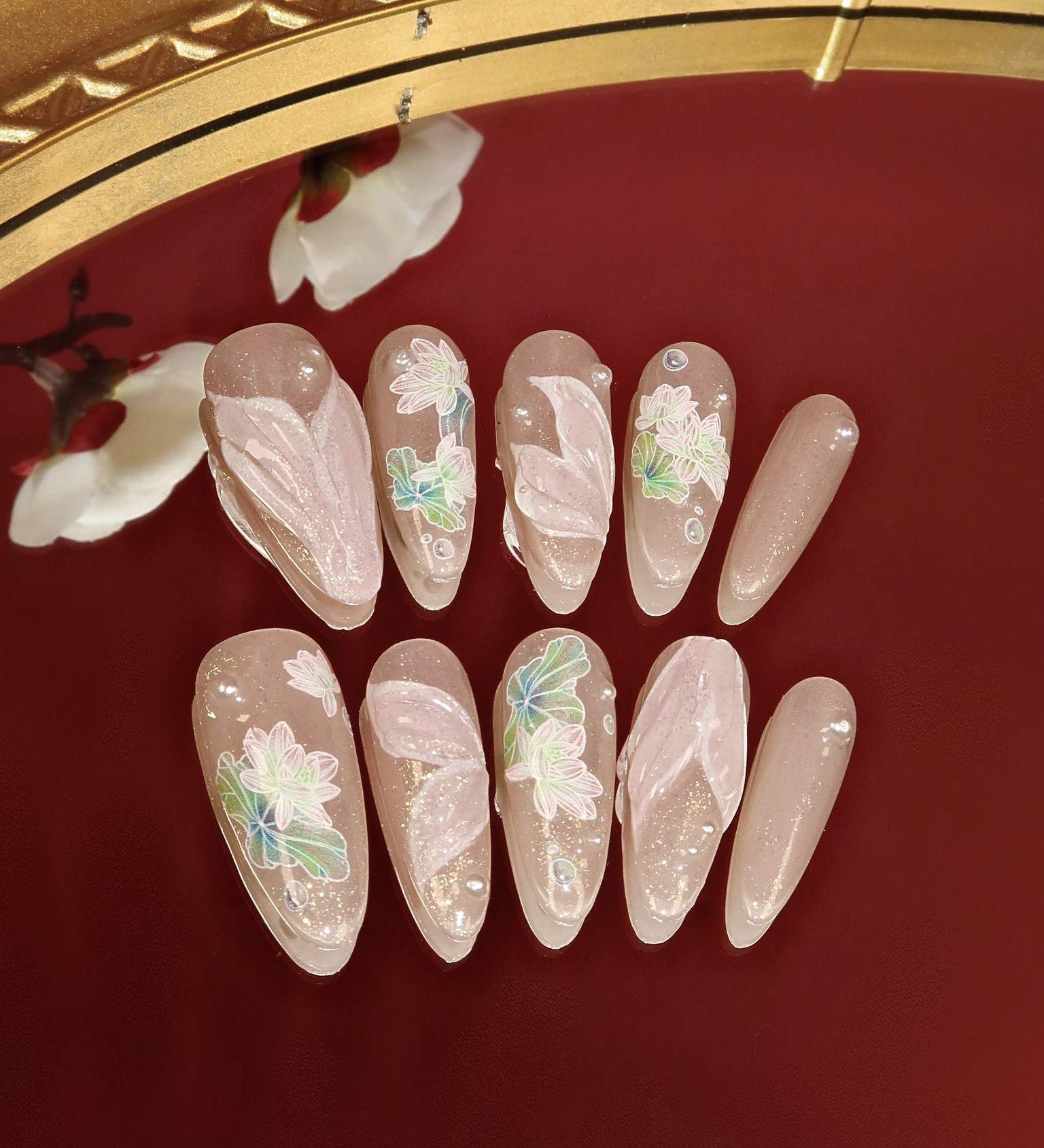  Lotus Fairy - Ersa Nails Nude Pink Long Oval PressOnNails