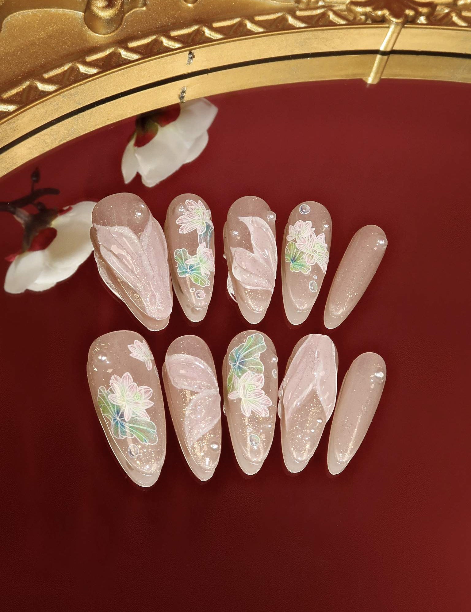  Lotus Fairy - Ersa Nails Nude Pink Long Oval PressOnNails