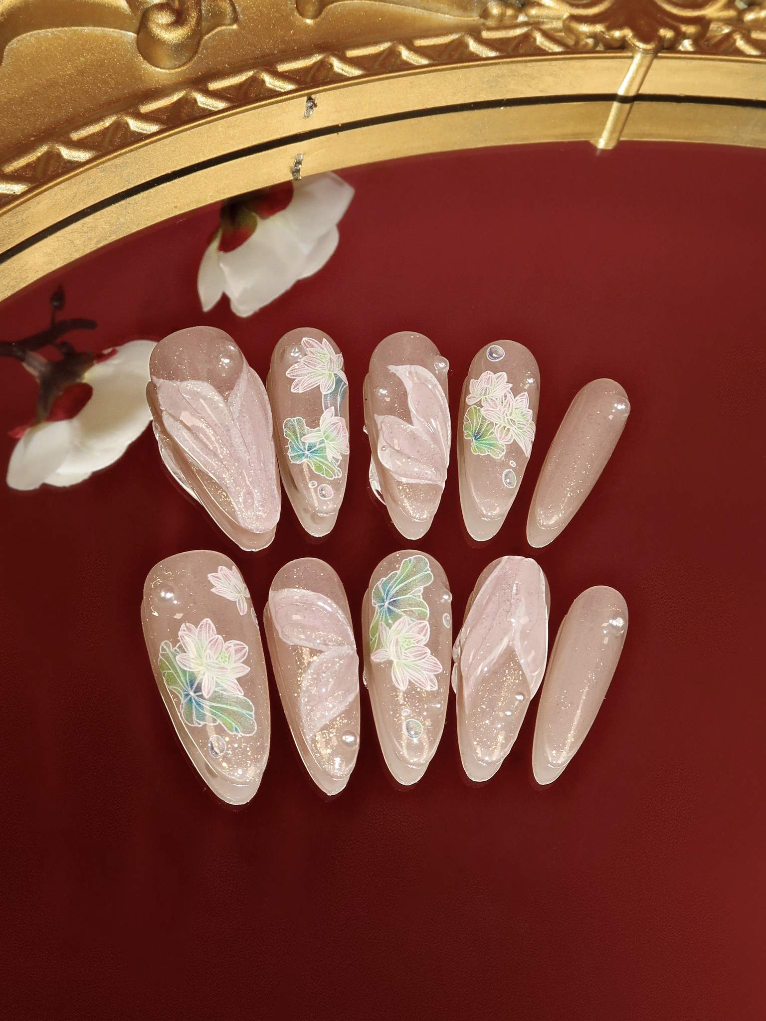  Lotus Fairy - Ersa Nails Nude Pink Long Oval PressOnNails