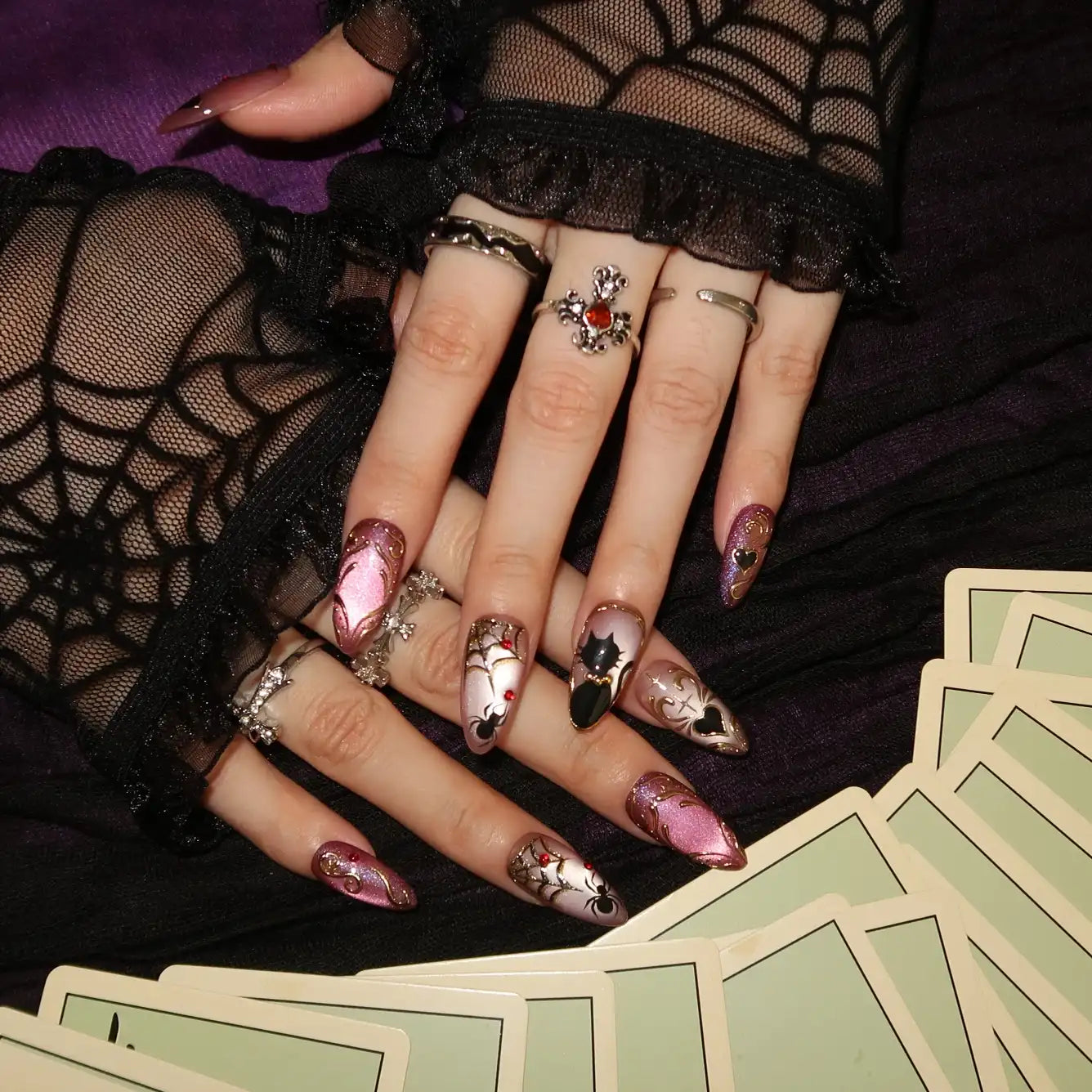 Love Spell - Ersa Nails Pink Black PressOnNails