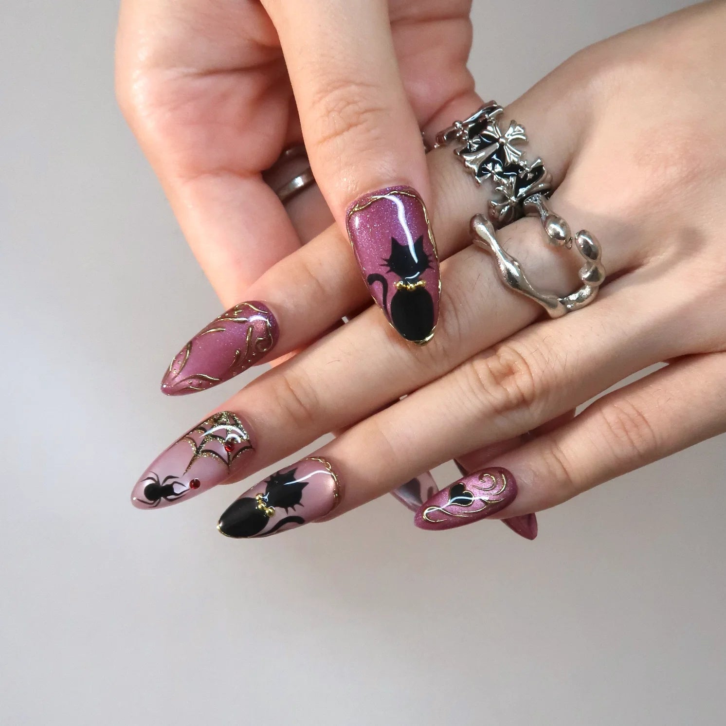 Love Spell - Ersa Nails Pink Black PressOnNails