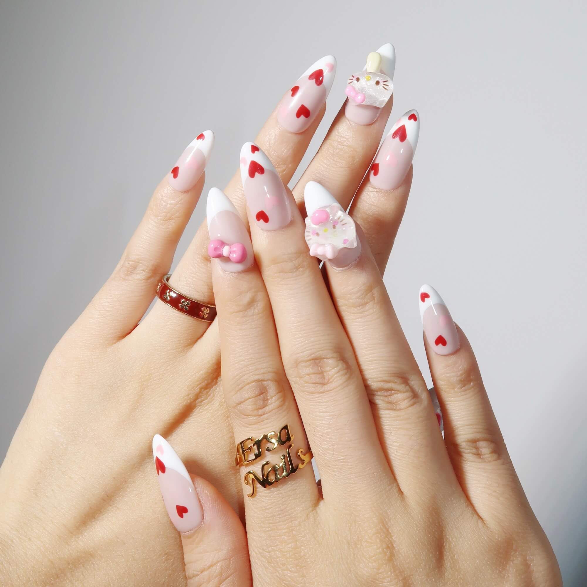 Lovely - Ersa Nails Nude White Red PressOnNails