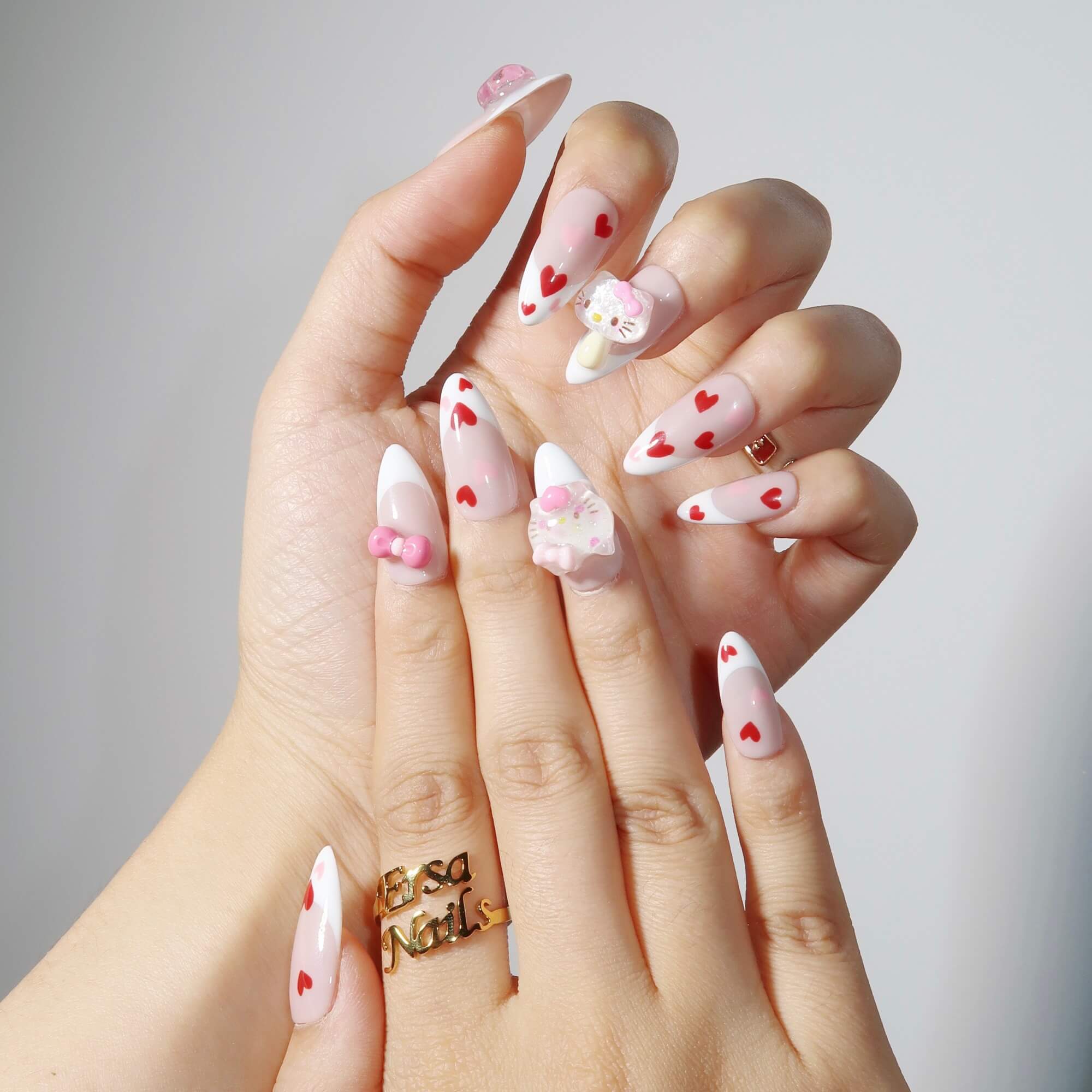 Lovely - Ersa Nails Nude White Red PressOnNails