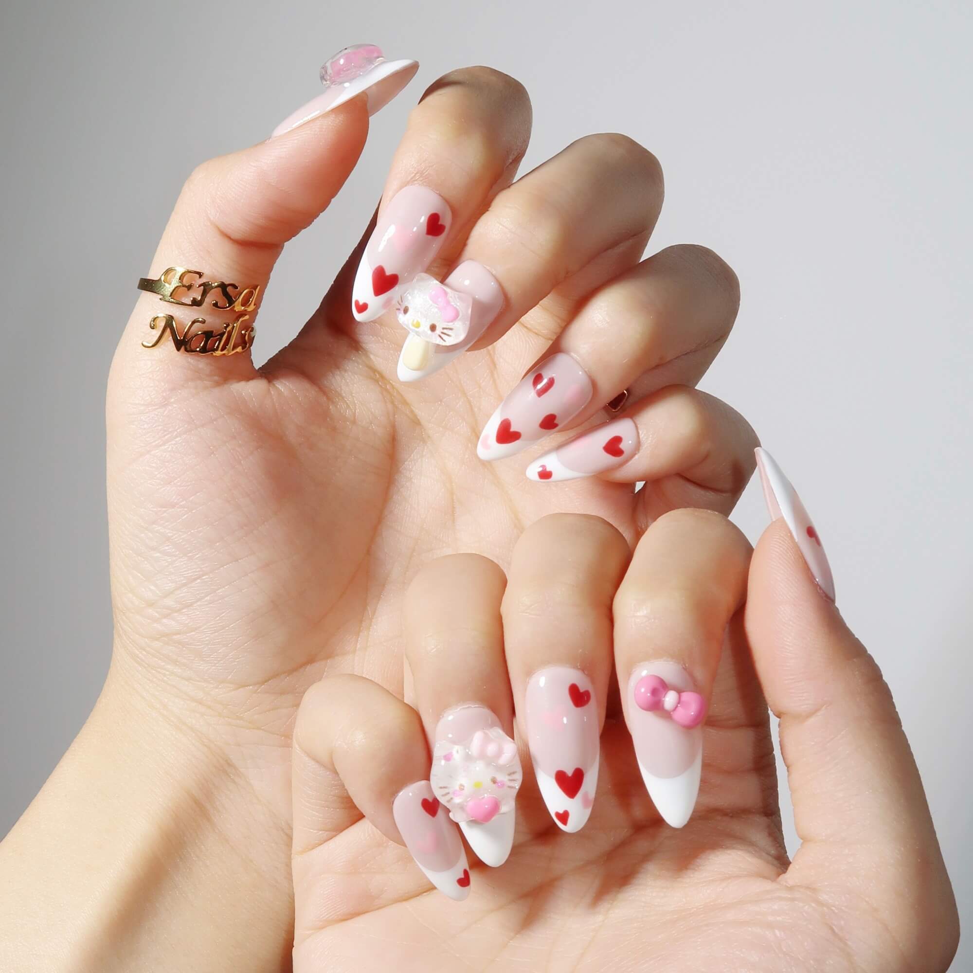 Lovely - Ersa Nails Nude White Red PressOnNails