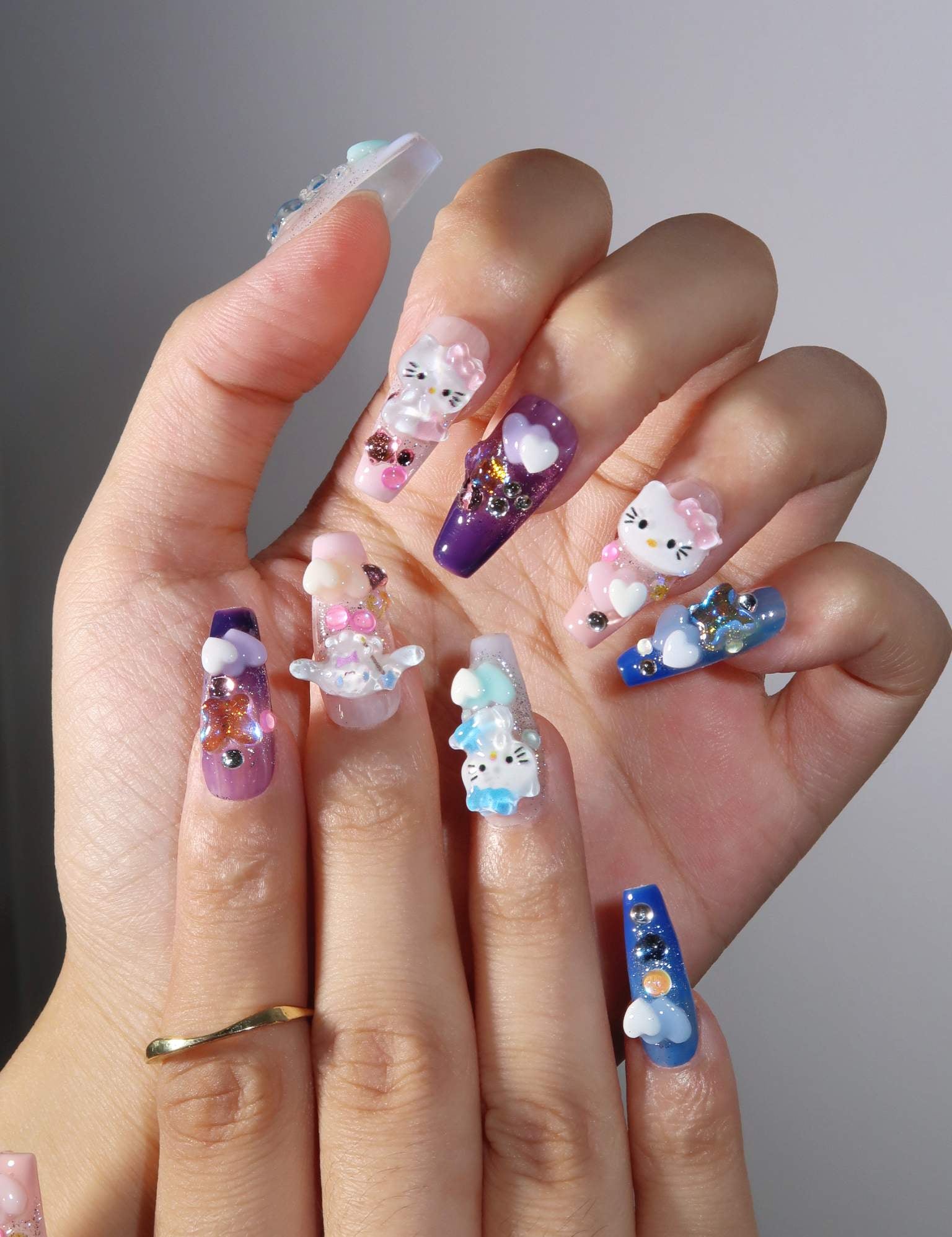 Lovely Kitty - Ersa Nails Pink Blue Purple PressOnNails