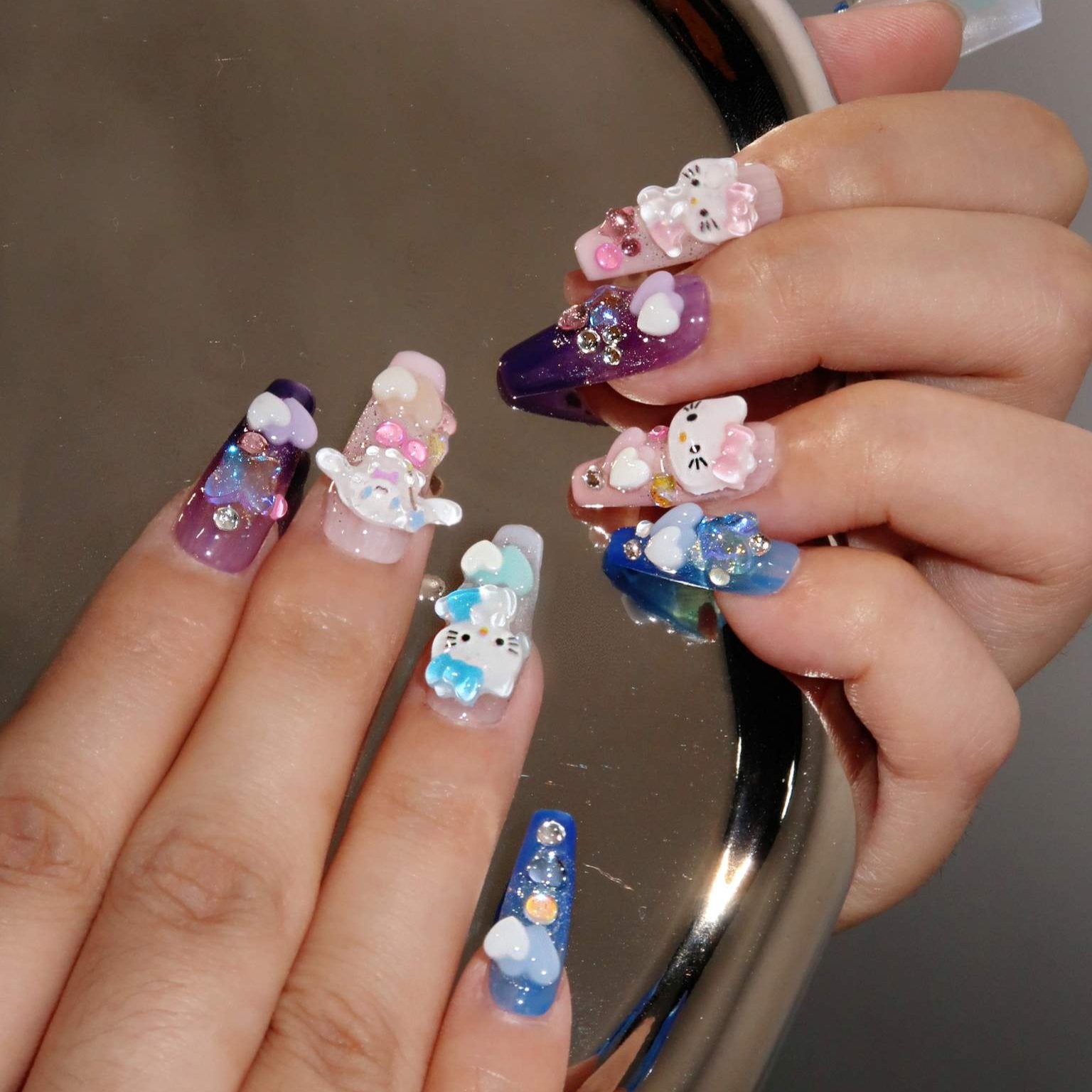 Lovely Kitty - Ersa Nails Pink Blue Purple PressOnNails