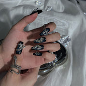 Lunar Fantasies - Ersa Nails Blue Black Mid  Coffin PressOnNails