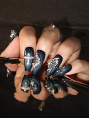 Lunar Fantasies - Ersa Nails Blue Black Mid  Coffin PressOnNails