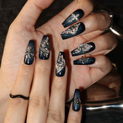 Lunar Fantasies - Ersa Nails Blue Black Mid  Coffin PressOnNails