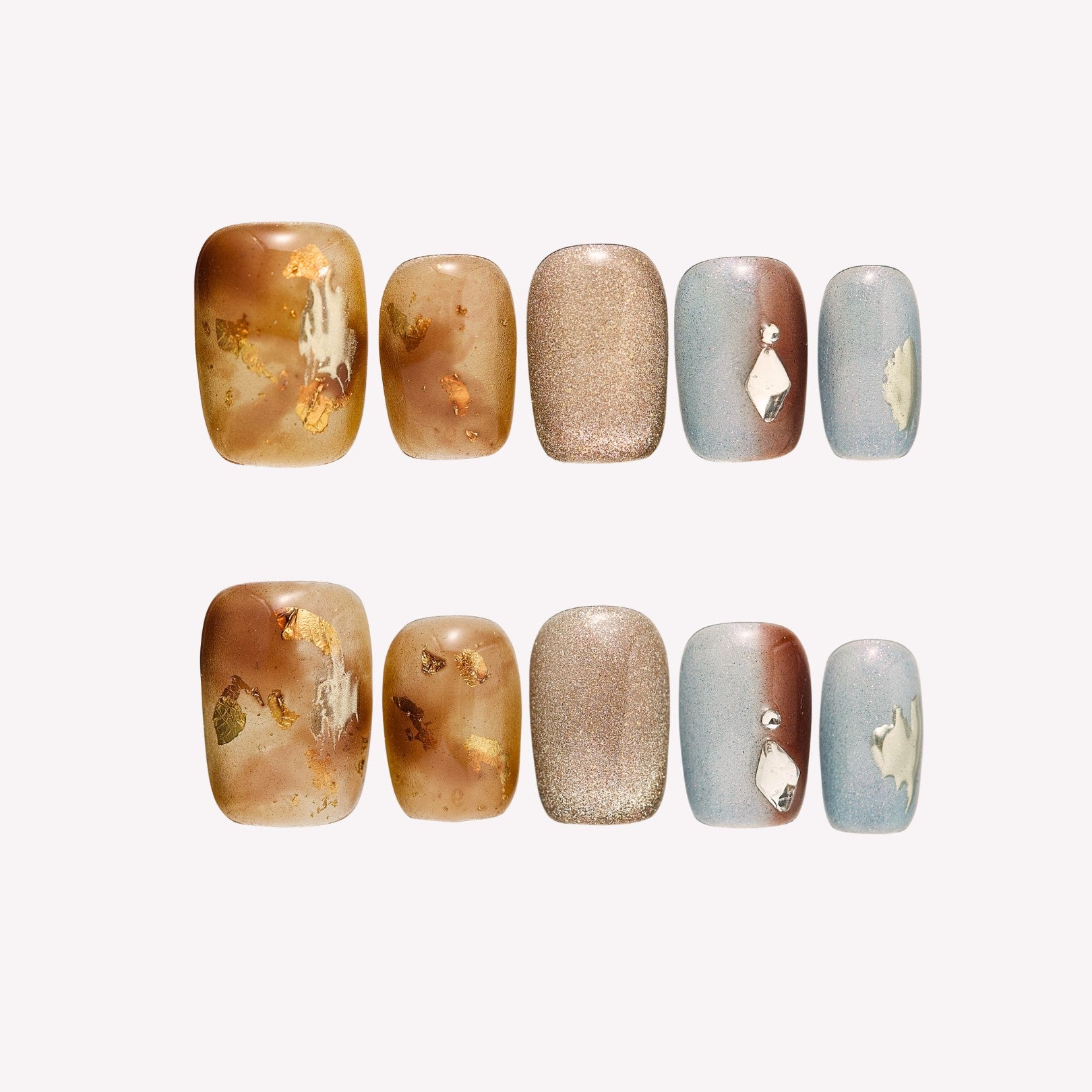 Magic Hour- Ersa Nails Brown Blue PressOnNails