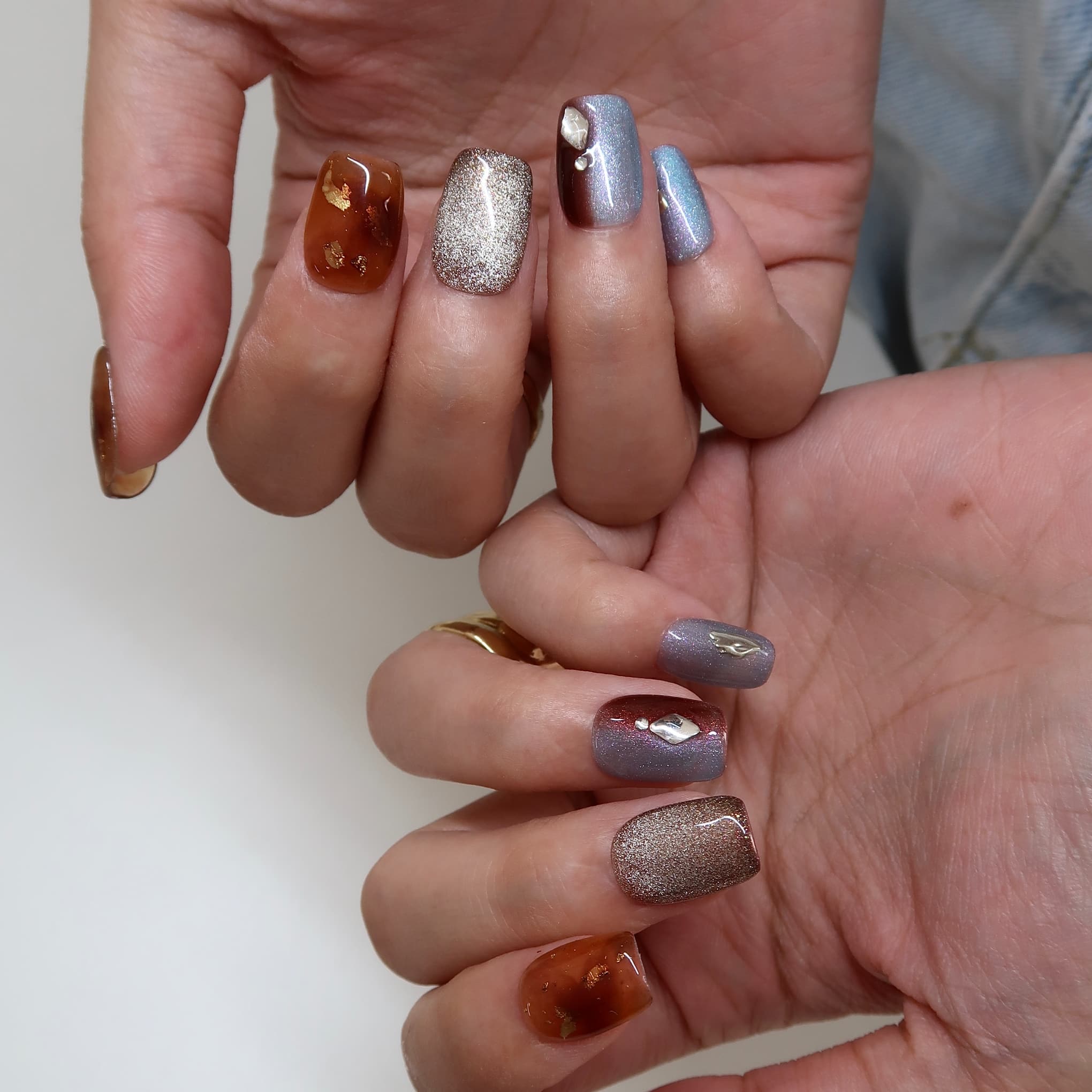 Magic Hour- Ersa Nails Brown Blue PressOnNails