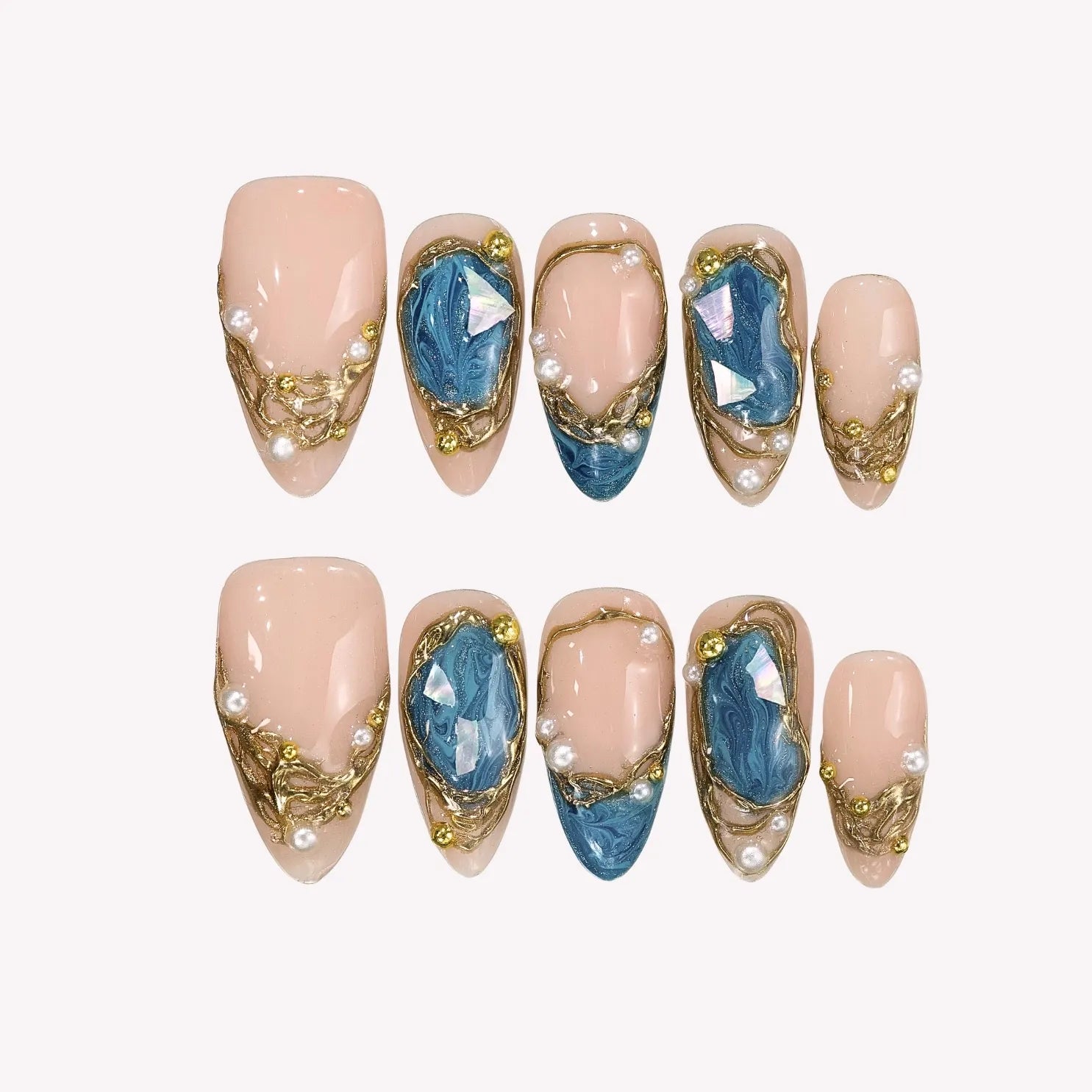 Make Waves - Ersa Nails Nude Blue PressOnNails
