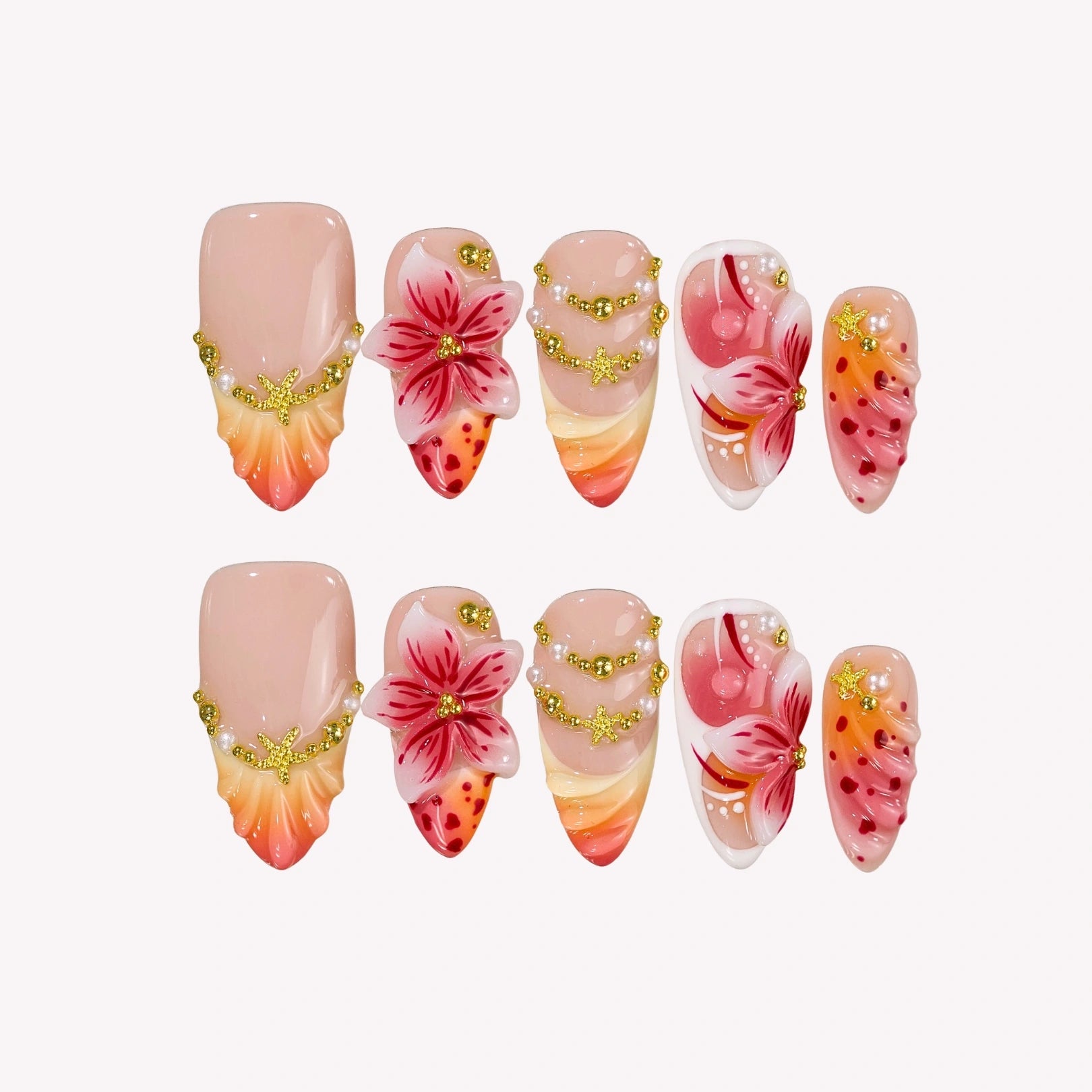 Maldives Sunset - Ersa Nails Pink Orange PressOnNails