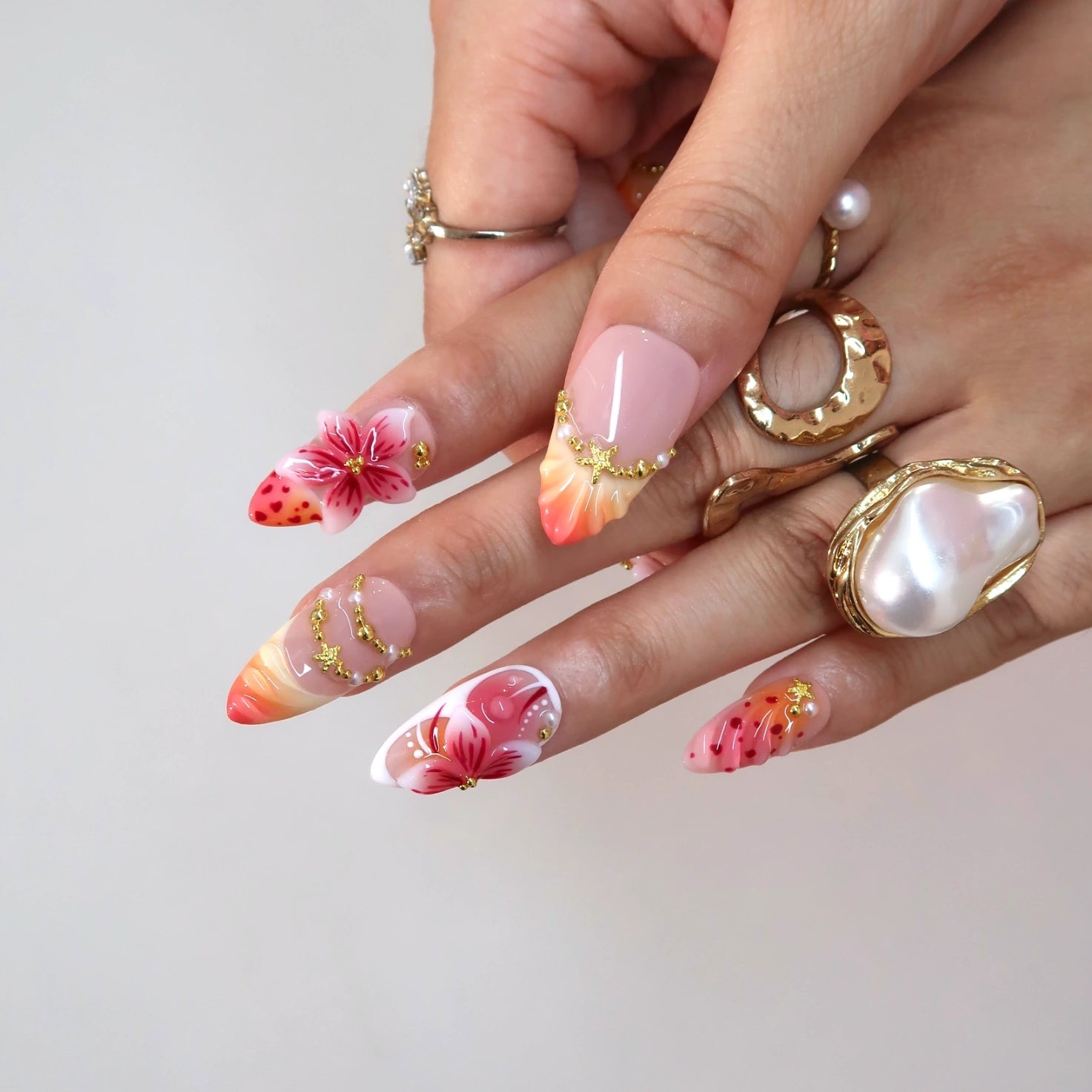Maldives Sunset - Ersa Nails Pink Orange PressOnNails