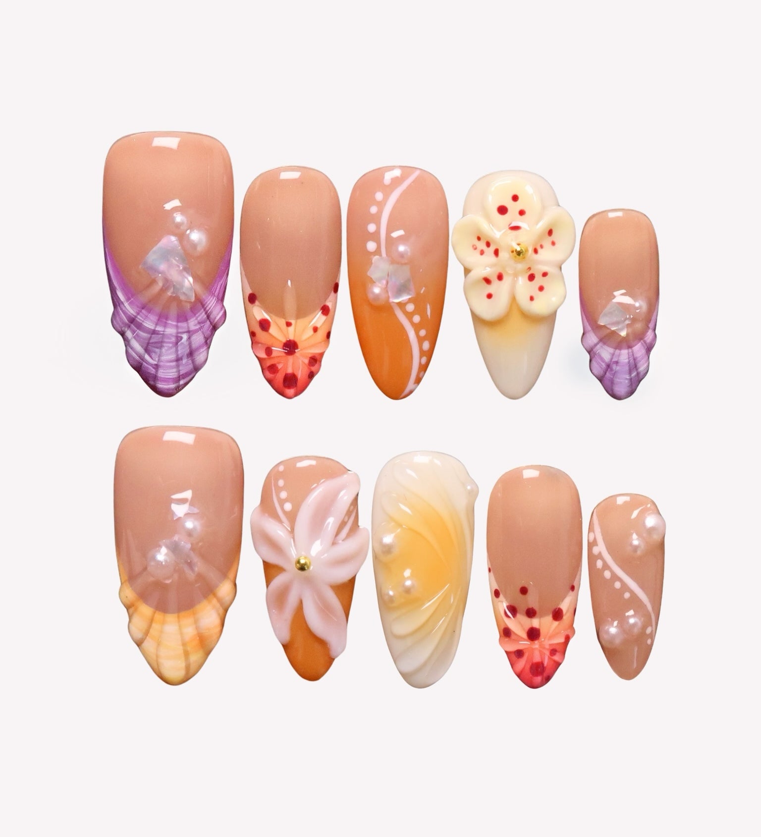 Malibu Beach - Ersa Nails Nude Purple Orange PressOnNails