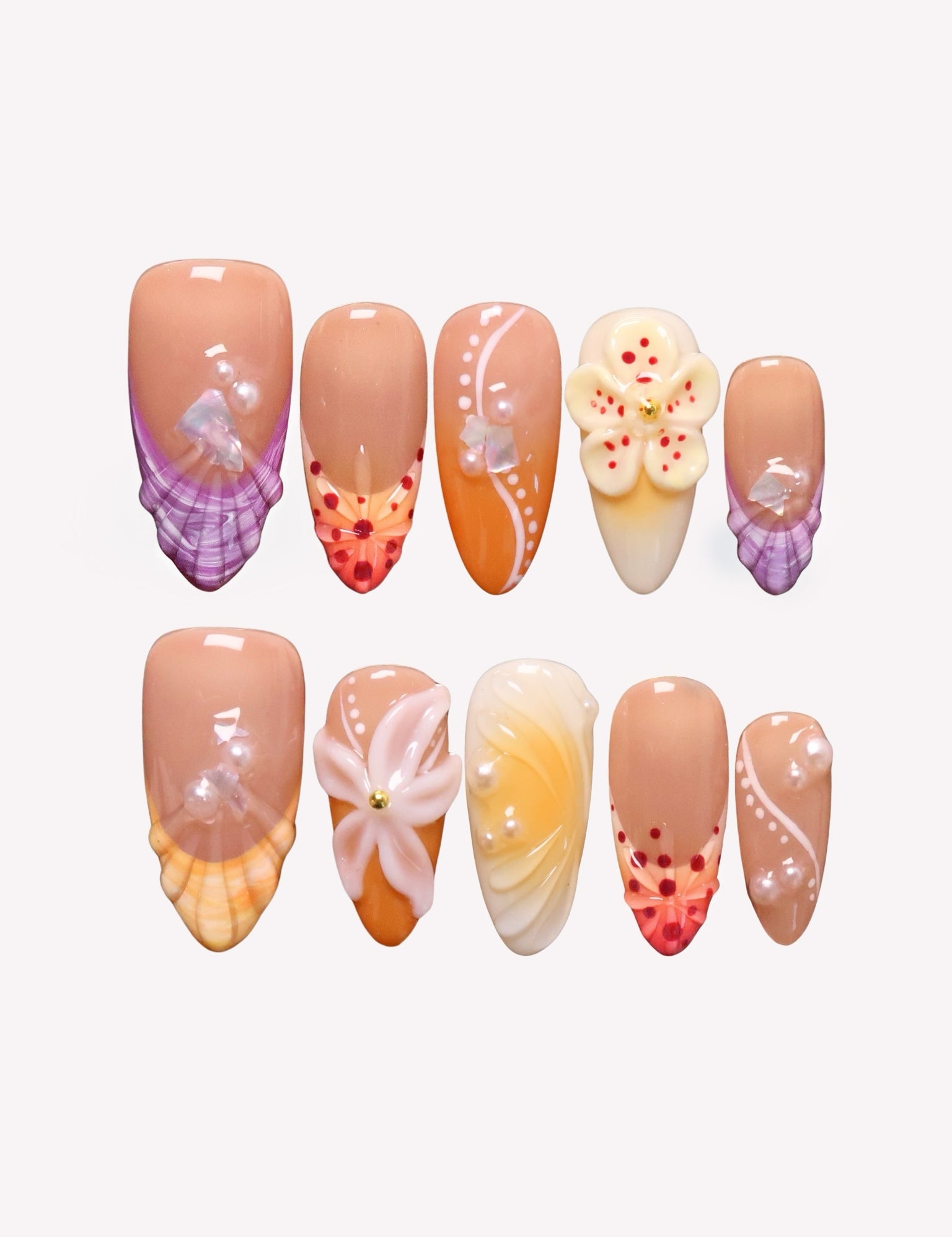 Malibu Beach - Ersa Nails Nude Purple Orange PressOnNails