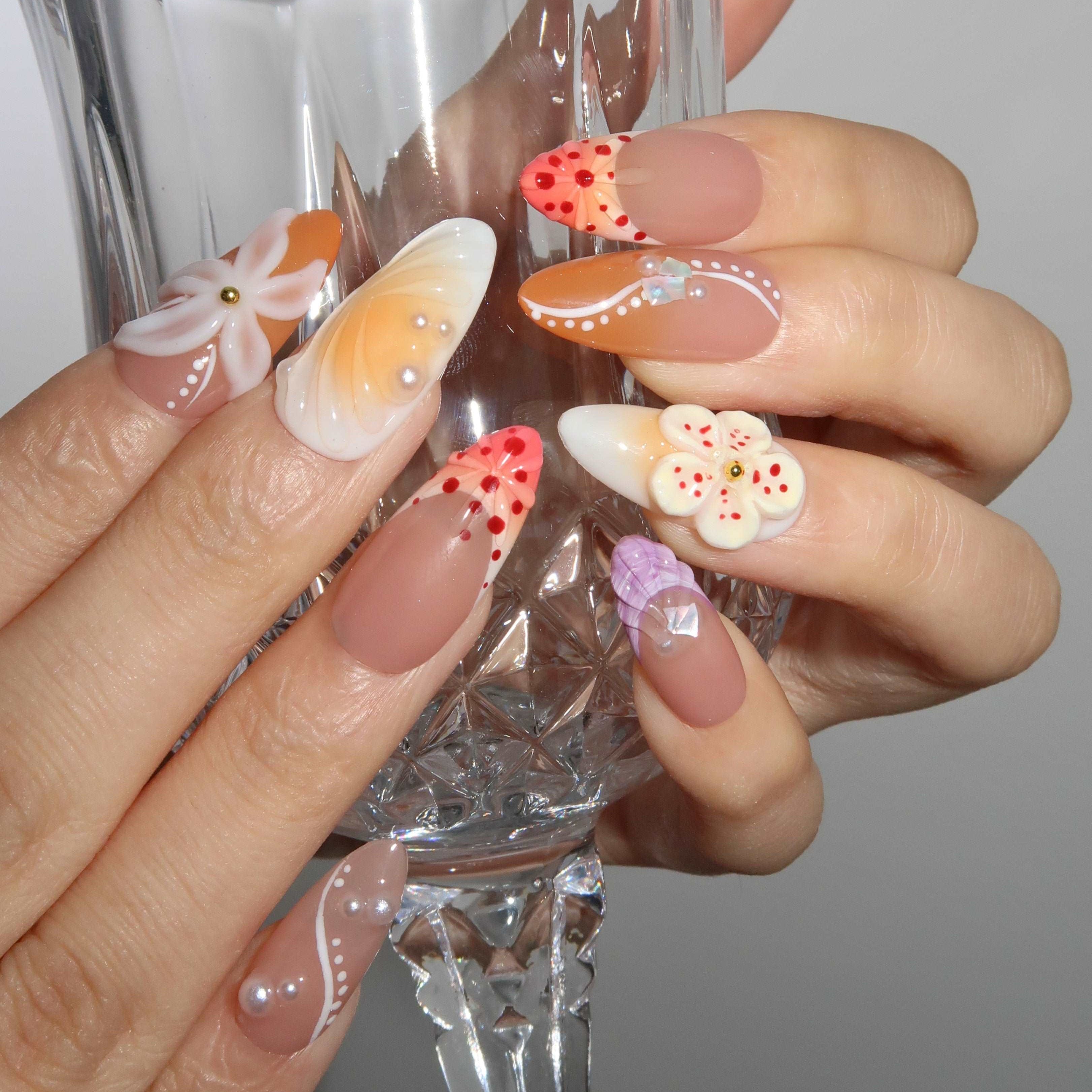 Malibu Beach - Ersa Nails Nude Purple Orange PressOnNails