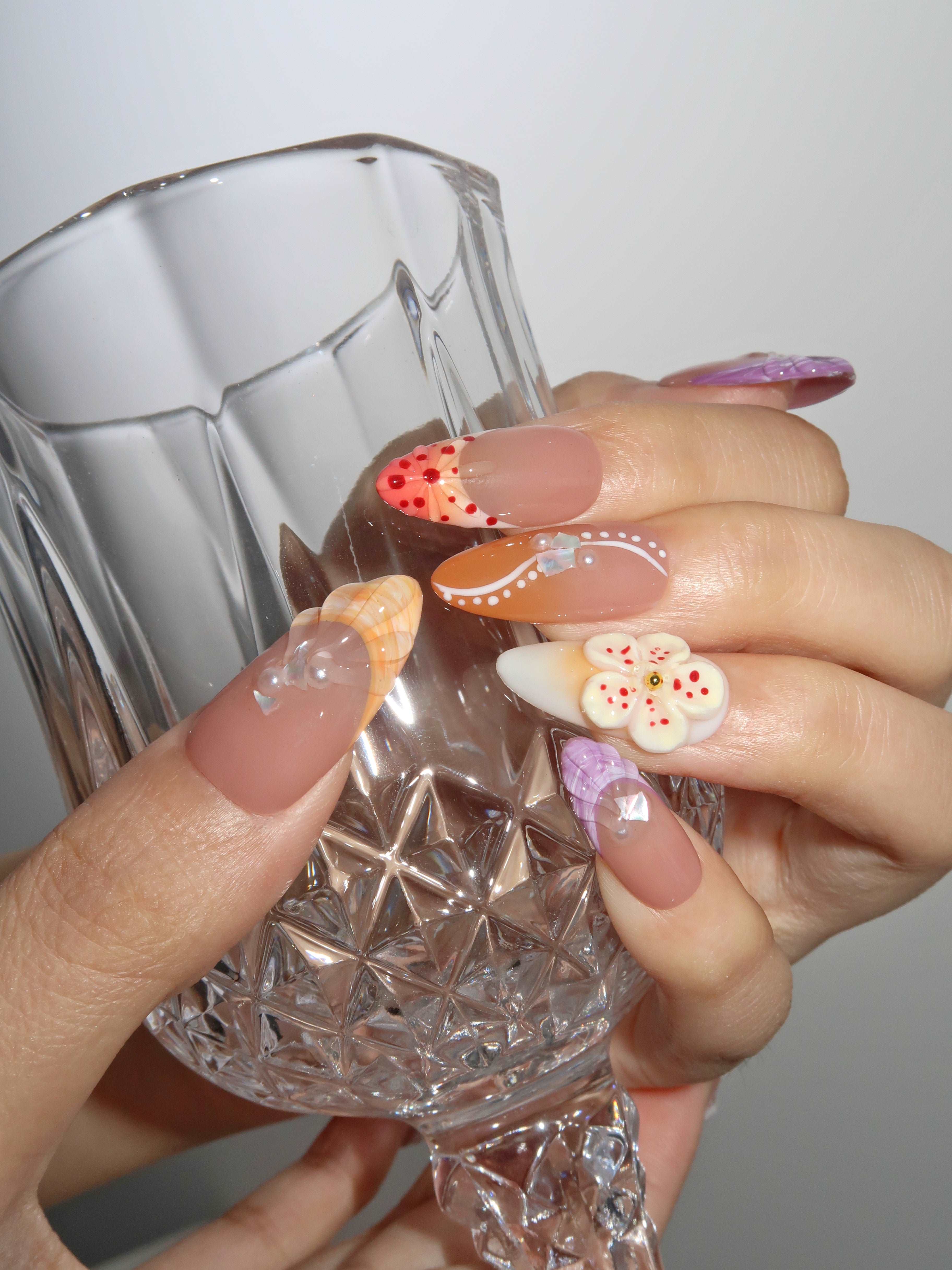 Malibu Beach - Ersa Nails Nude Purple Orange PressOnNails