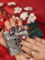  Mamianqun - Ersa Nails Black Red Med Almond PressOnNails