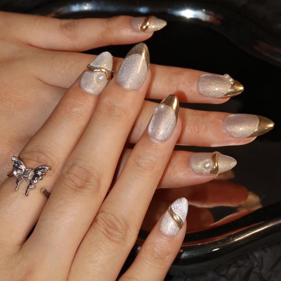 Material Girl - Ersa Nails Gold Short Almond PressOnNails