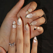 Material Girl - Ersa Nails Gold Short Almond PressOnNails