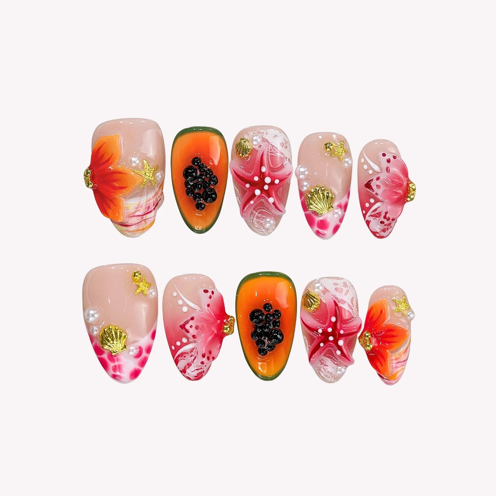 Melody of Summer - Ersa Nails Pink Nude Orange PressOnNails