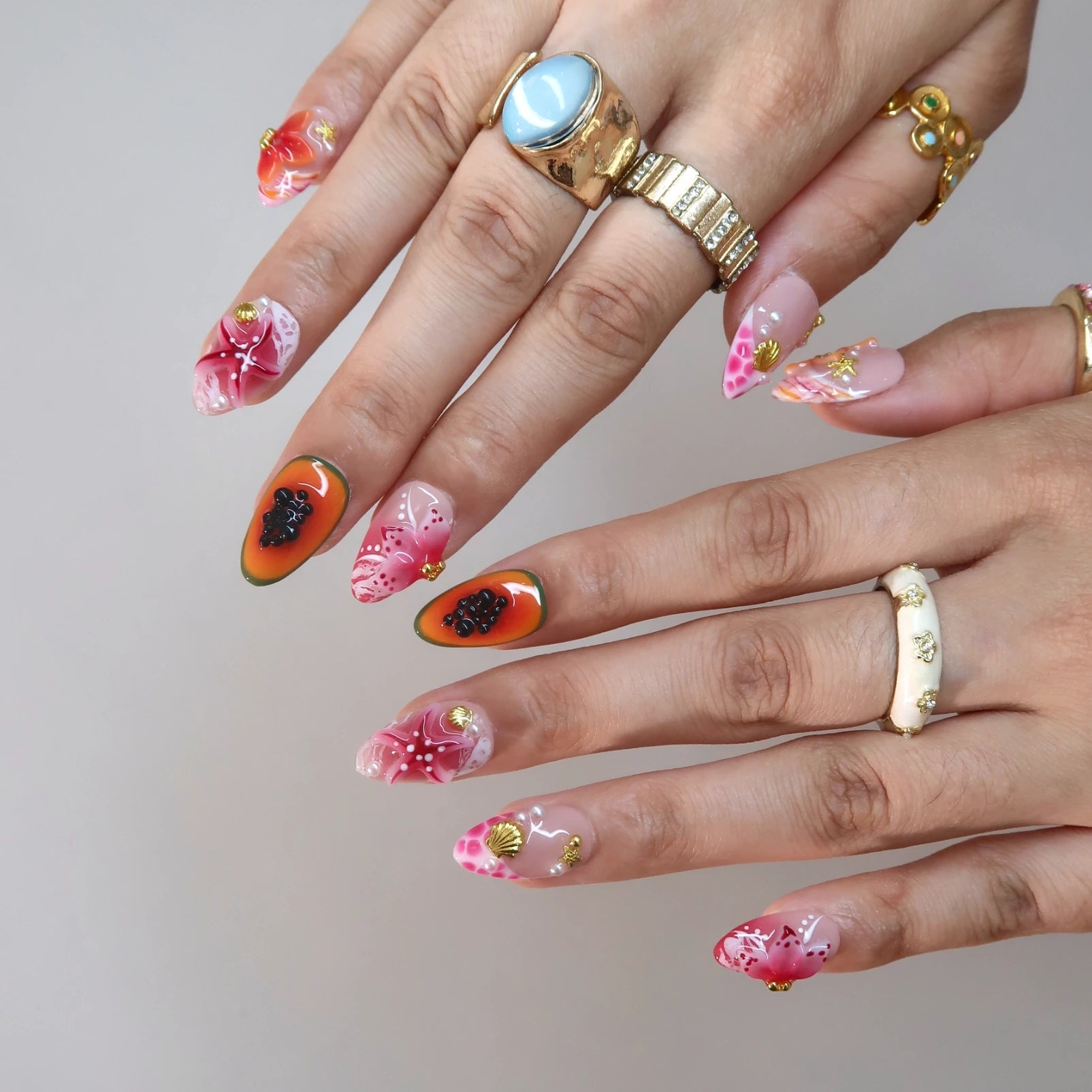 Melody of Summer - Ersa Nails Pink Nude Orange PressOnNails