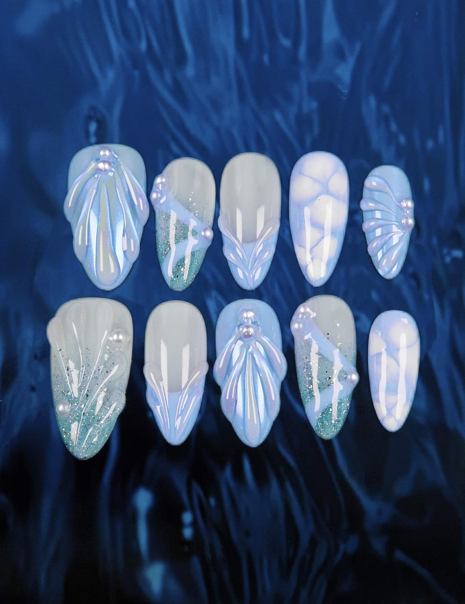 Mermaid's Tear - Ersa Nails Blue Med Almond PressOnNails