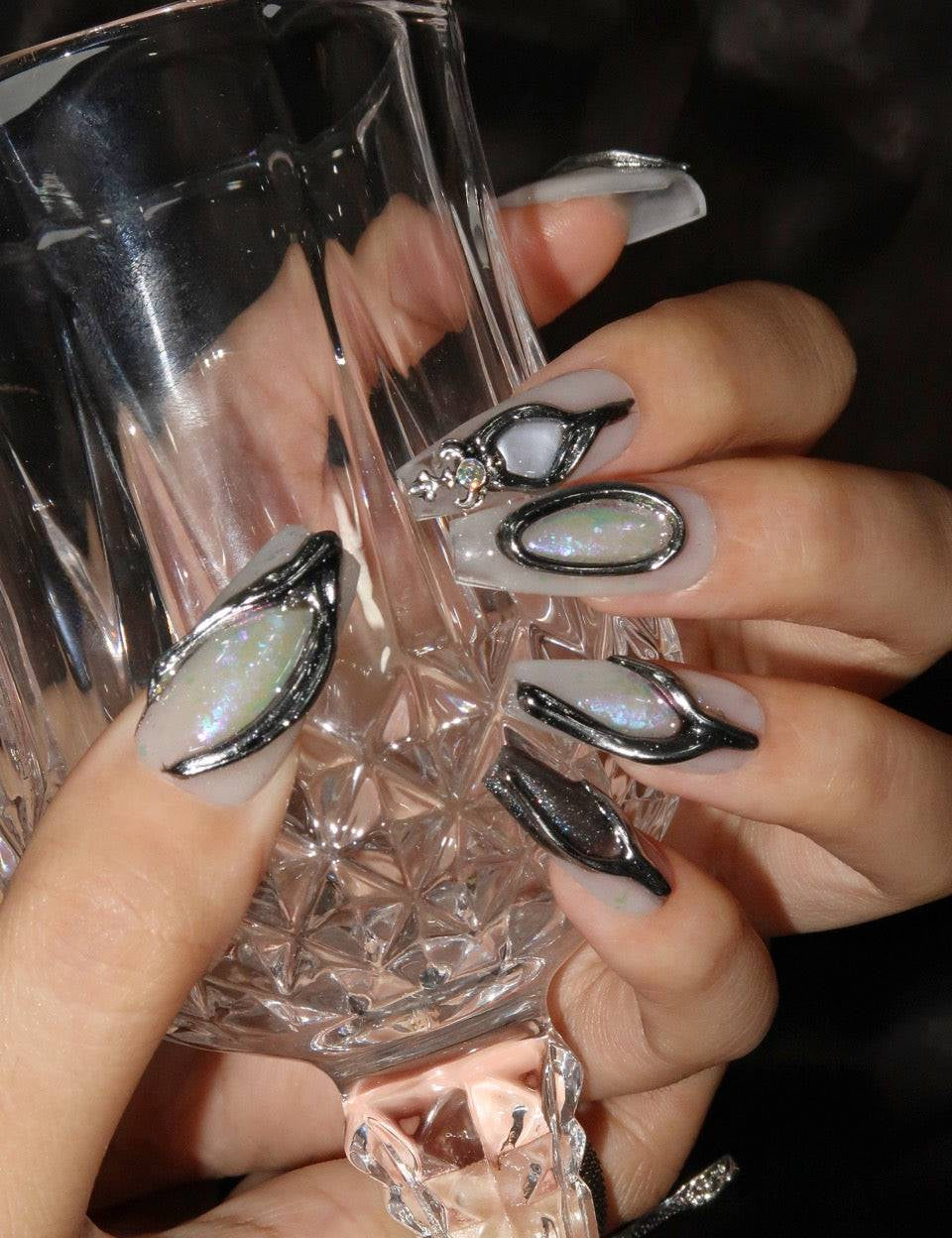 Metallic Mirage - Ersa Nails Metallic Grey Mid  Coffin PressOnNails