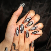 Metallic Mirage - Ersa Nails Metallic Grey Mid  Coffin PressOnNails