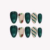 Midnight Holly - Ersa Nails Nude Jade Short Almond Handmade Press On Nails