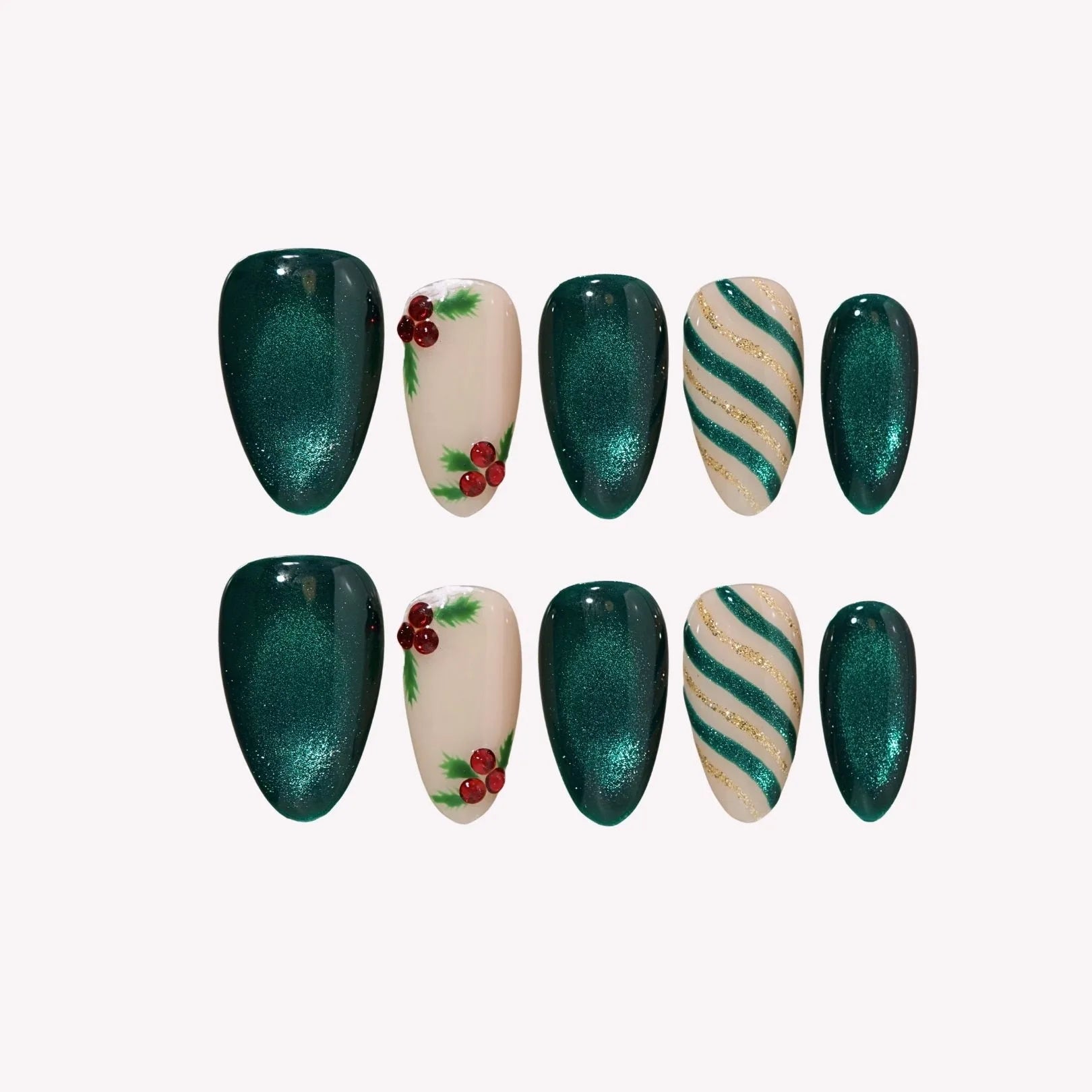 Midnight Holly - Ersa Nails Nude Jade Short Almond Handmade Press On Nails