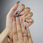 Midnight Serenade - Ersa Nails Nude Blue Gold PressOnNails