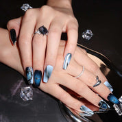 Midnight Swirl - Ersa Nails Black Blue Mid Coffin PressOnNails