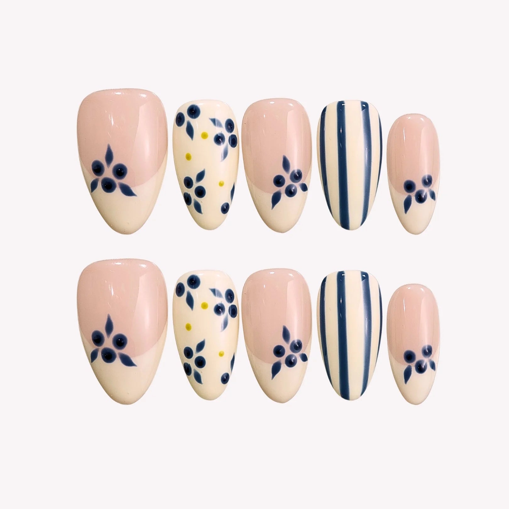 Milk & Berries - Ersa Nails Nude Blue White PressOnNails