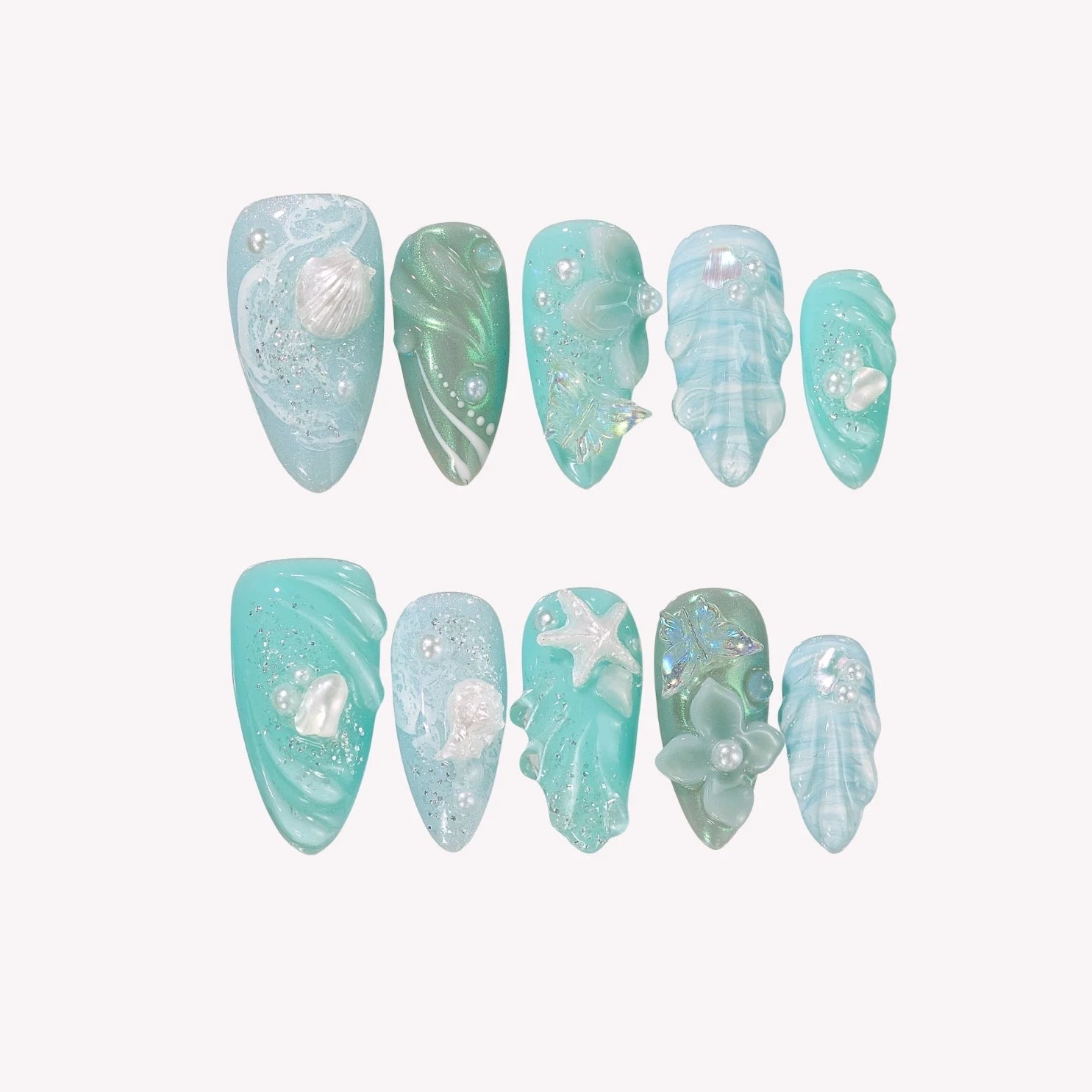 Mint Vacay - Ersa Nails White Blue PressOnNails