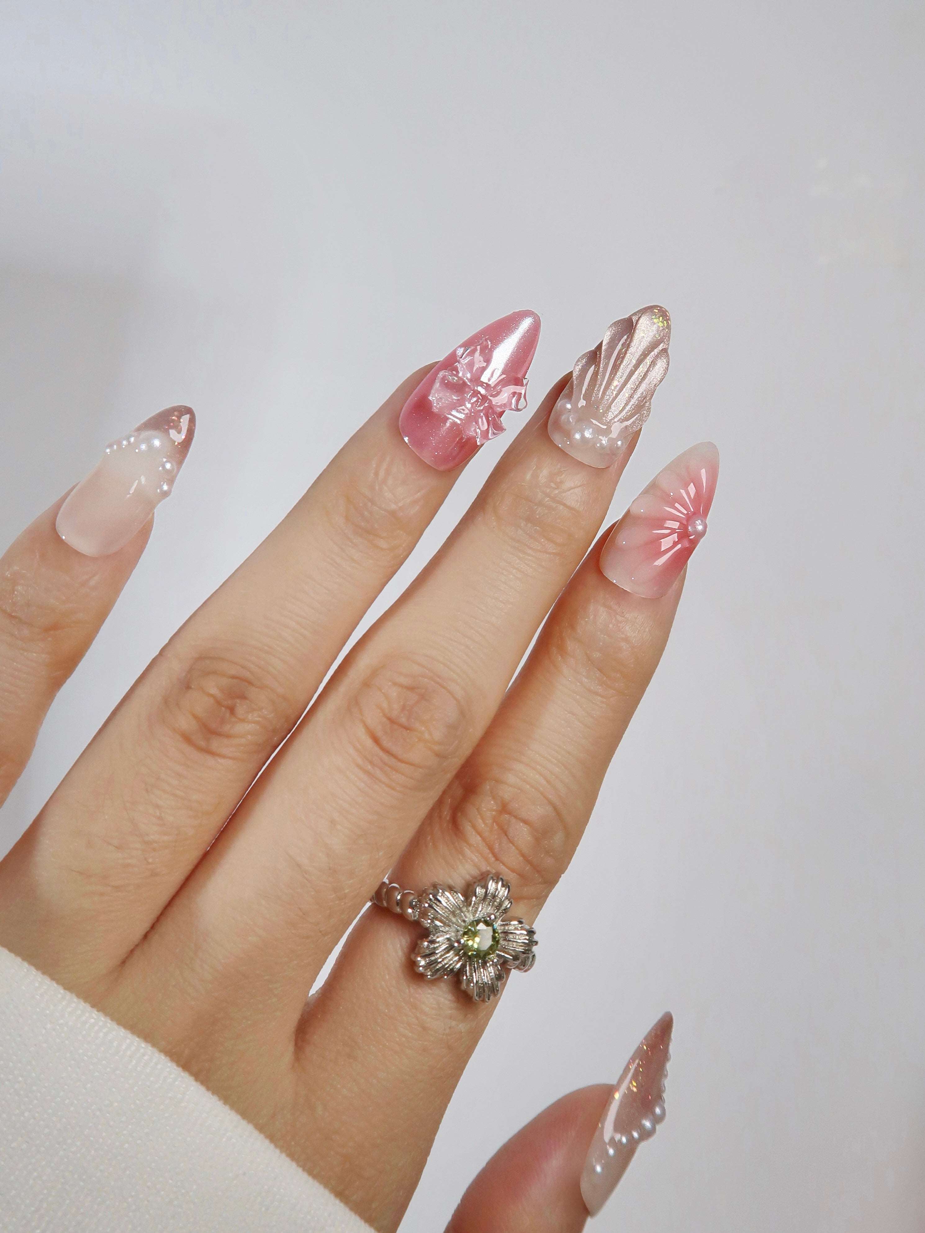 Miss Underwater - Ersa Nails Pink Nude Med Almond PressOnNails