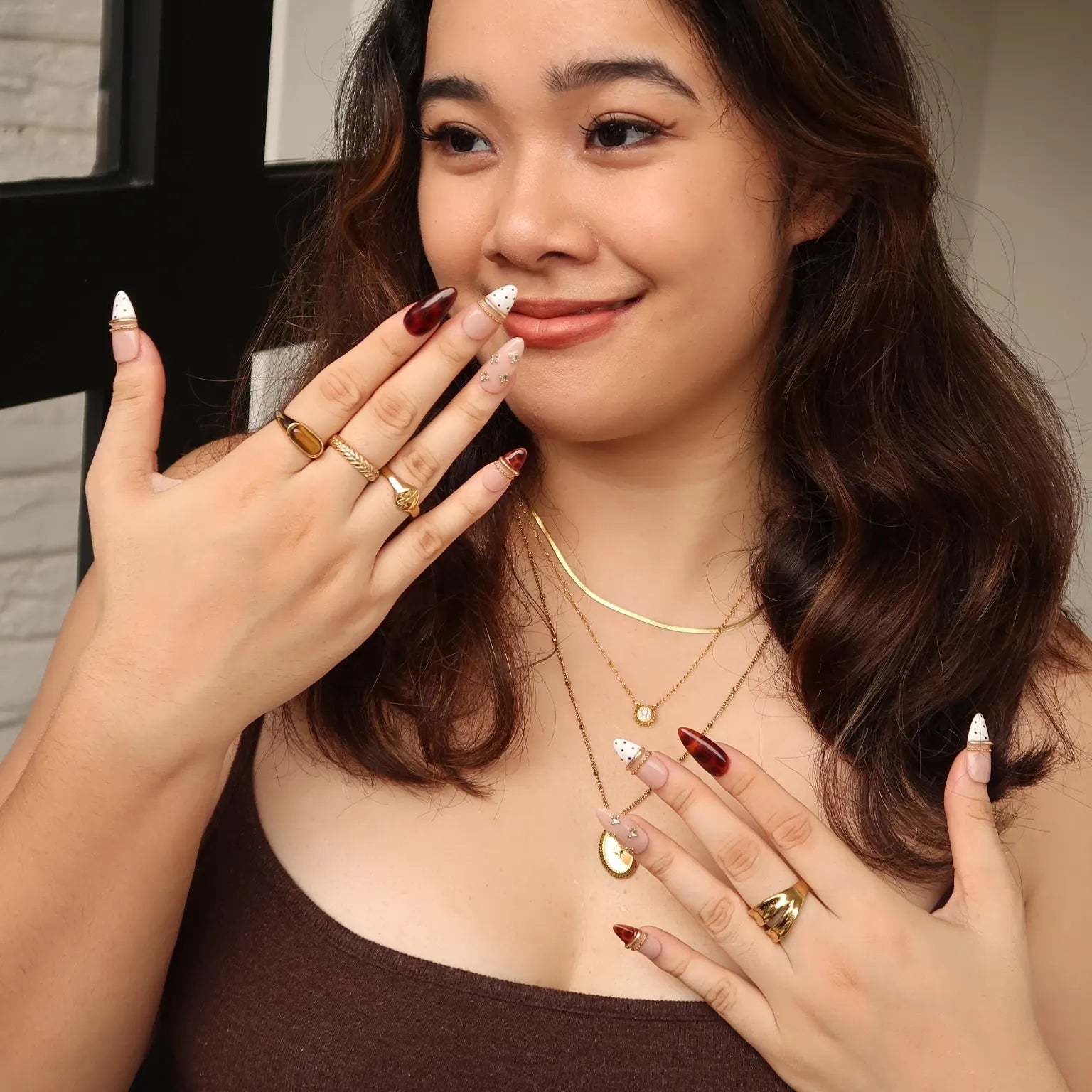 Mocha Latte - Ersa Nails Nude Brown Gold PressOnNails
