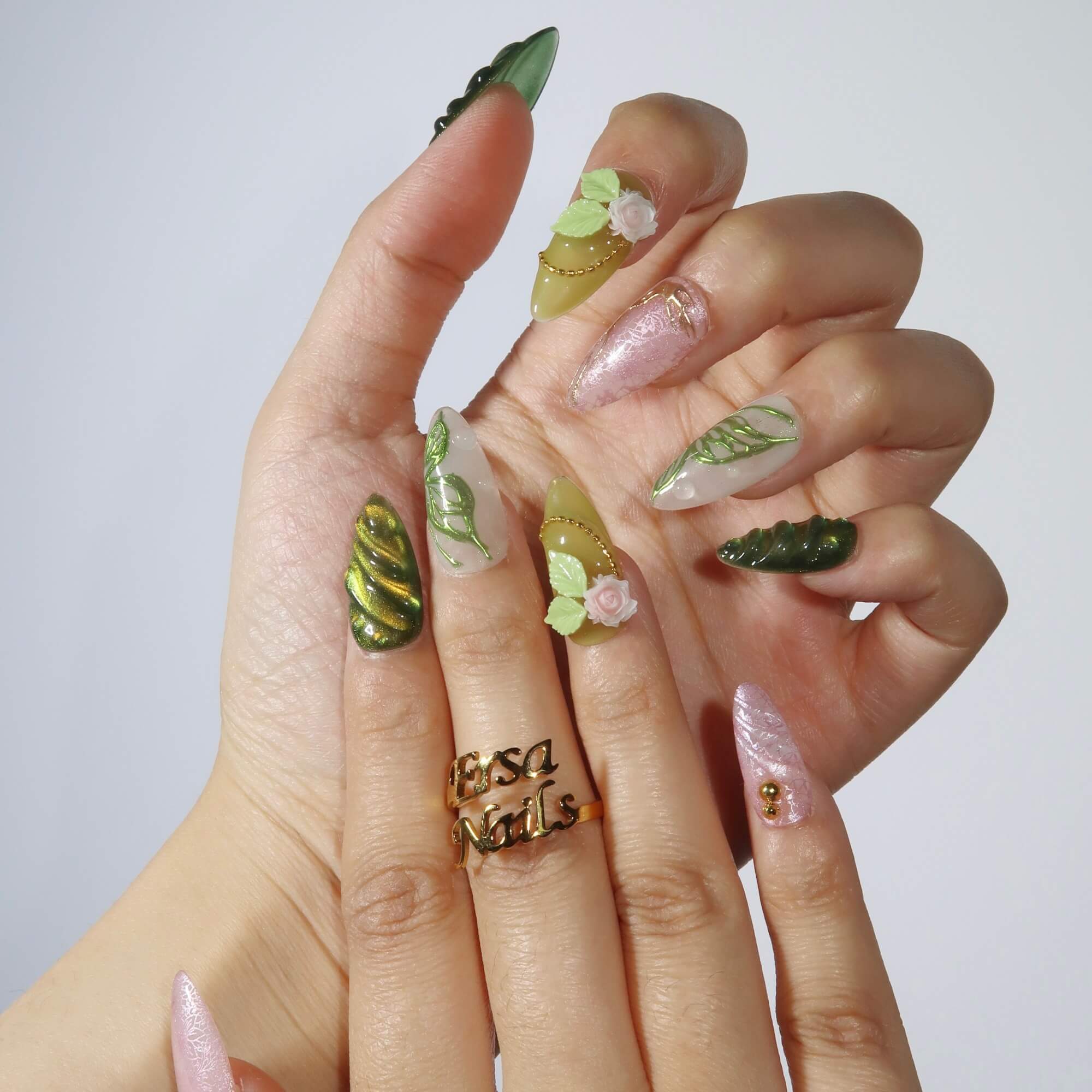 Monet's Garden - Ersa Nails Jade Pink PressOnNails