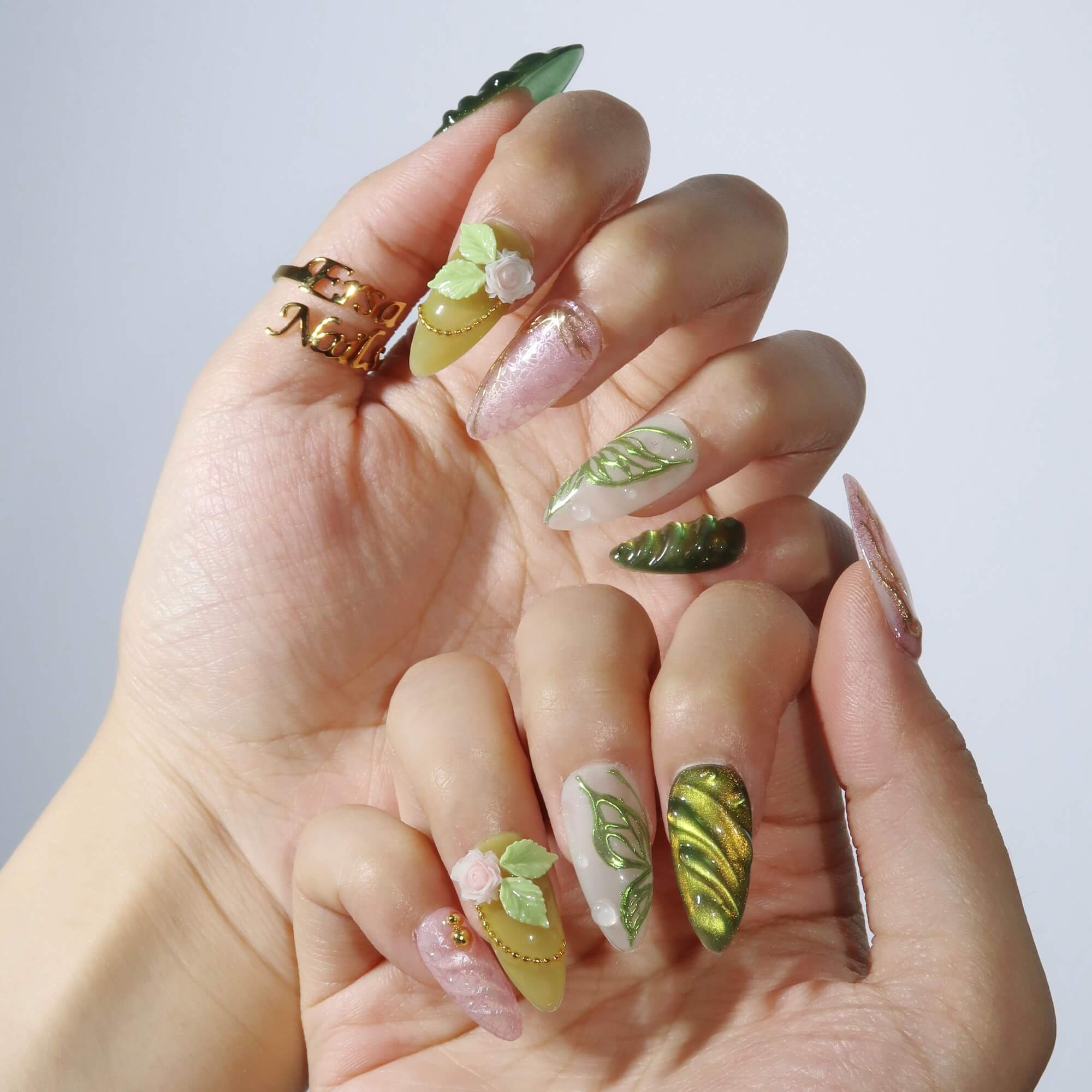 Monet's Garden - Ersa Nails Jade Pink PressOnNails