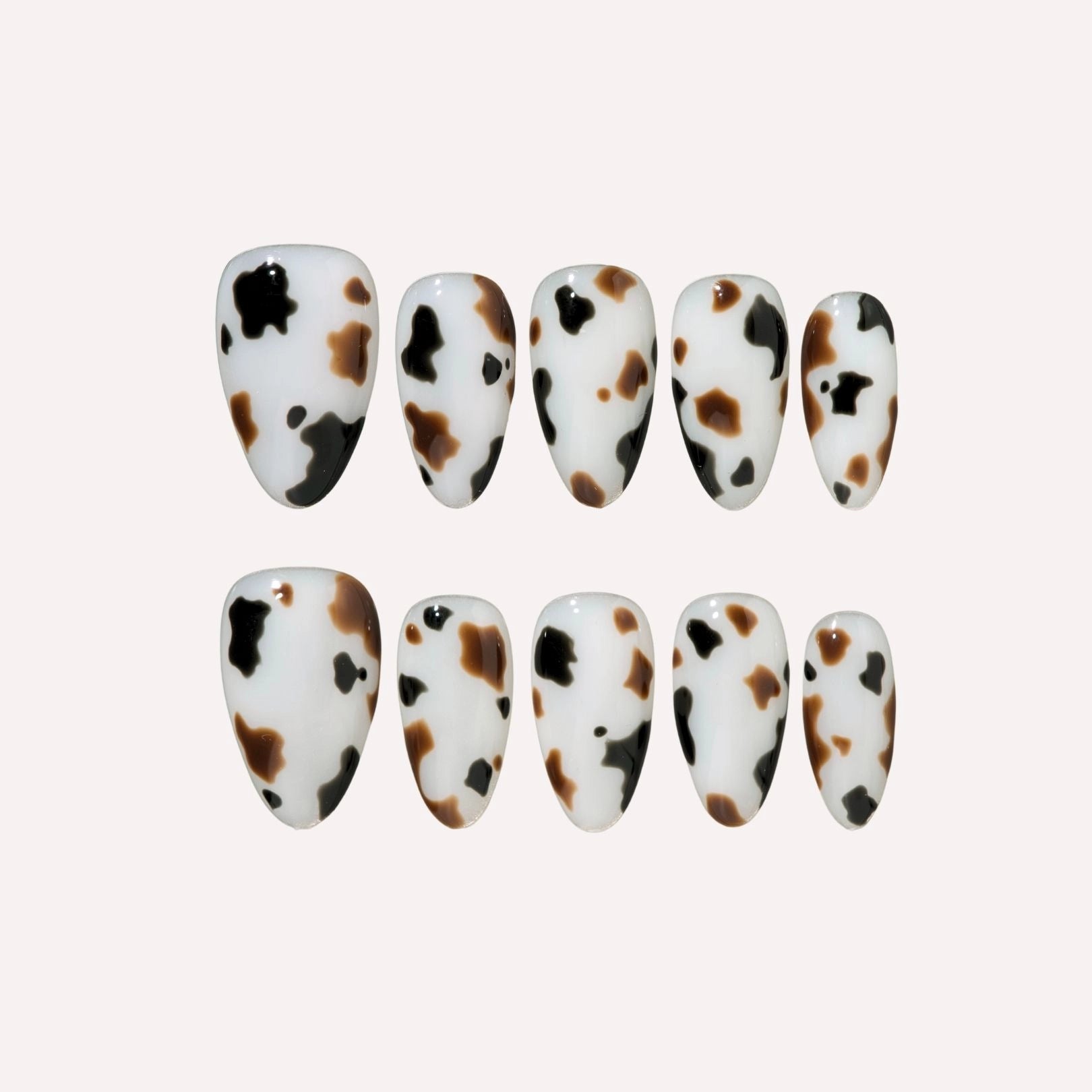 Moo Moo - Ersa Nails Brown White Black Short Almond Handmade Press On Nails