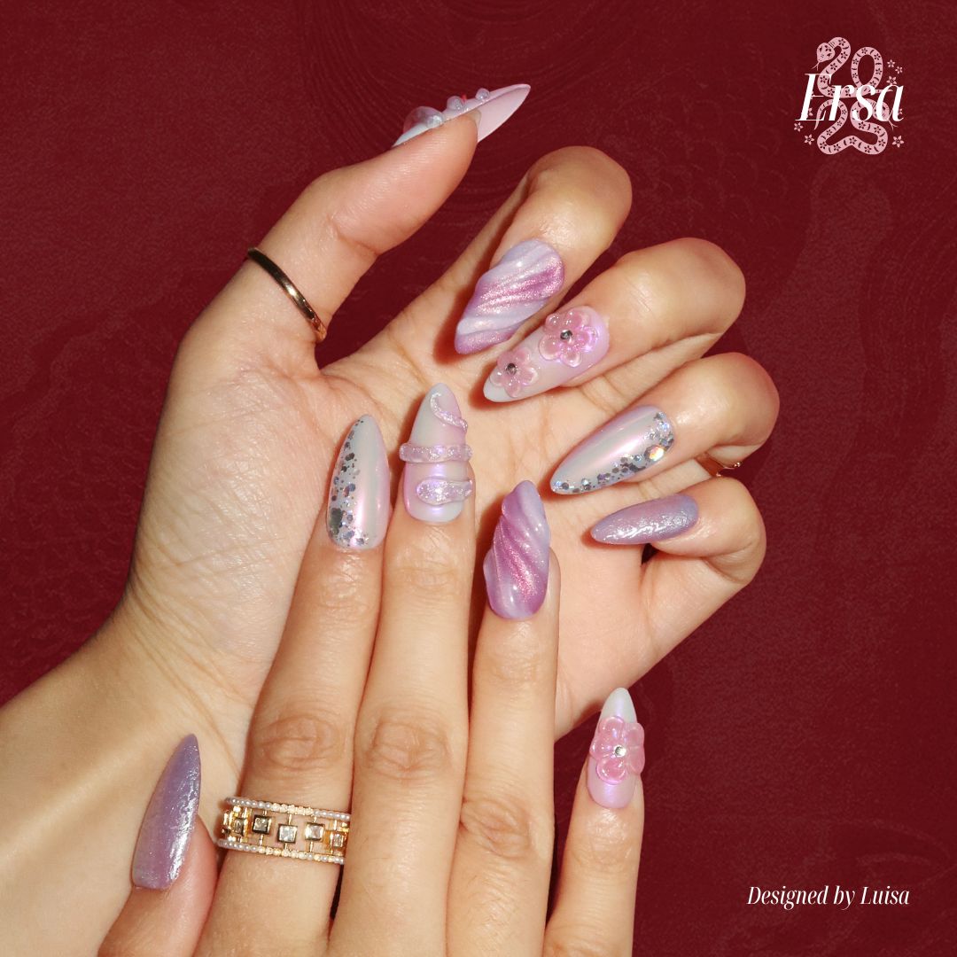 Moonlight Scales - Ersa Nails Pink Purple PressOnNails