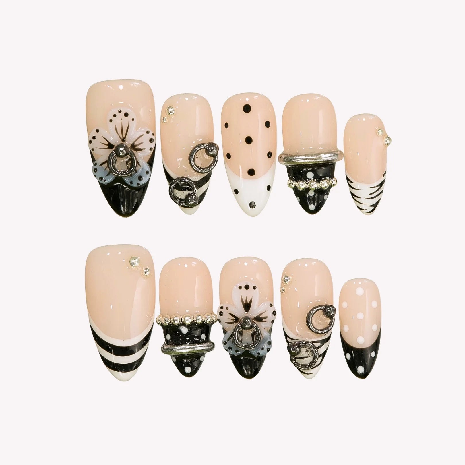 Moonlight Sonata - Ersa Nails  Nude Black White PressOnNails