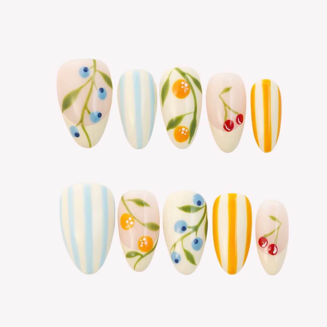 My Happy Hour - Ersa Nails Nude White Blue Orange PressOnNails