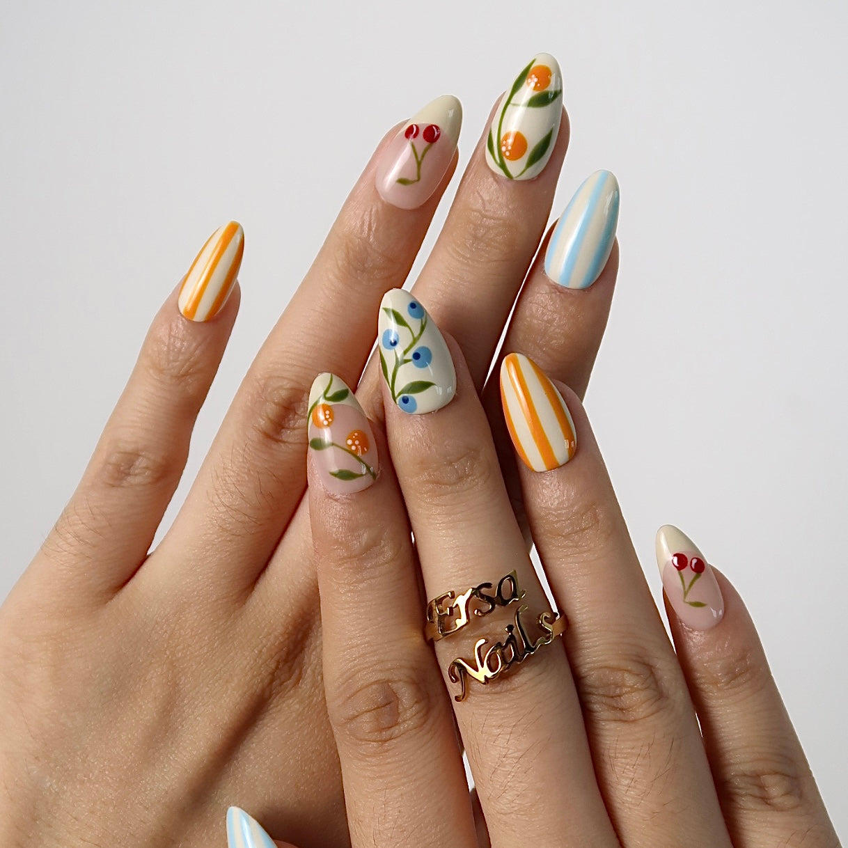 My Happy Hour - Ersa Nails Nude White Blue Orange PressOnNails